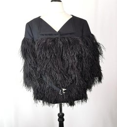 Escada ladies black ostrich feather jacket, Belted