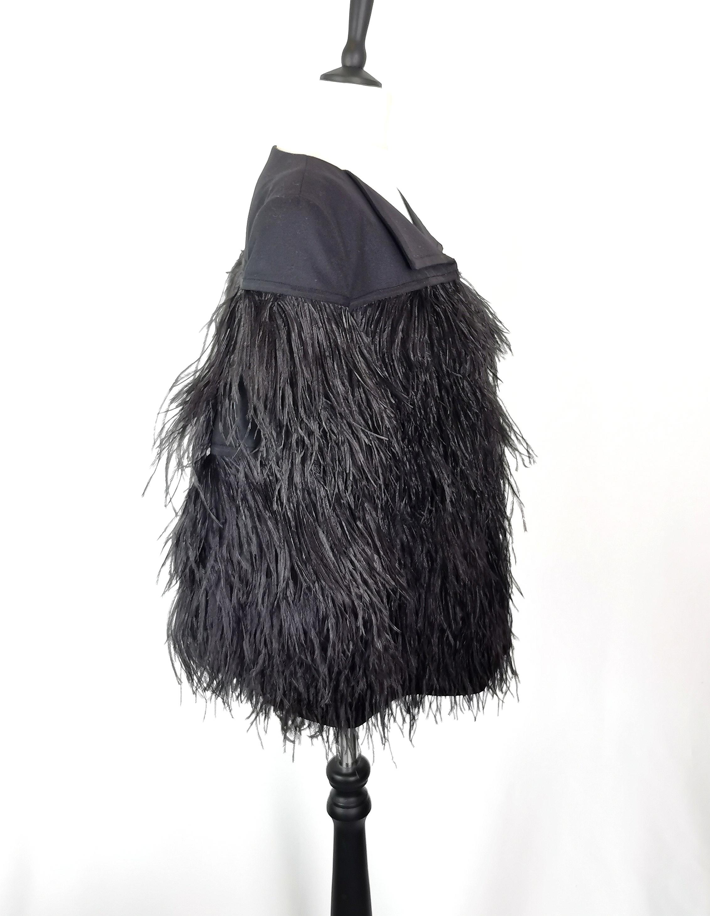 Black Escada ladies black ostrich feather jacket, Belted  For Sale