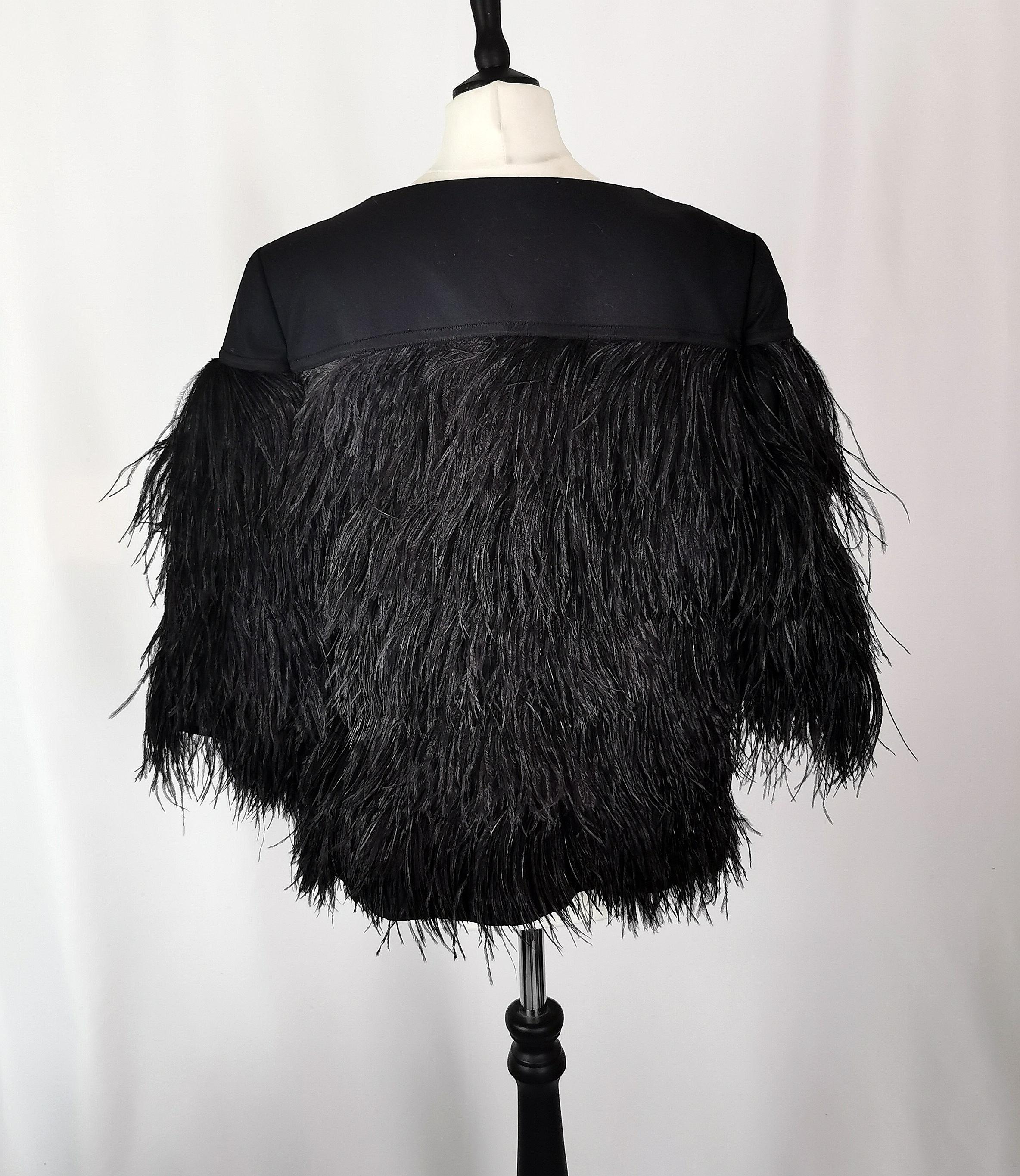 Escada ladies black ostrich feather jacket, Belted  In Good Condition For Sale In NEWARK, GB
