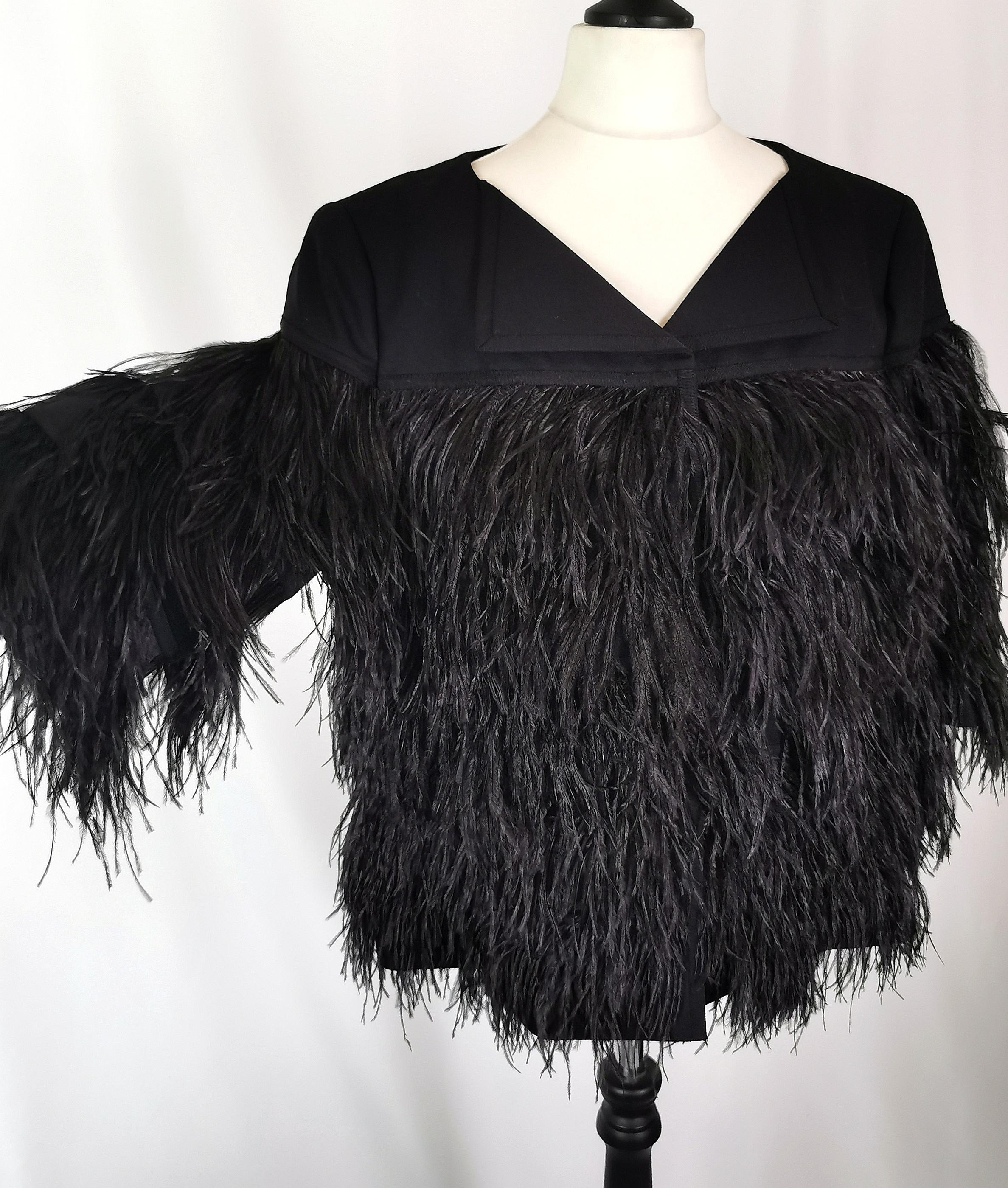 Women's Escada ladies black ostrich feather jacket, Belted  For Sale