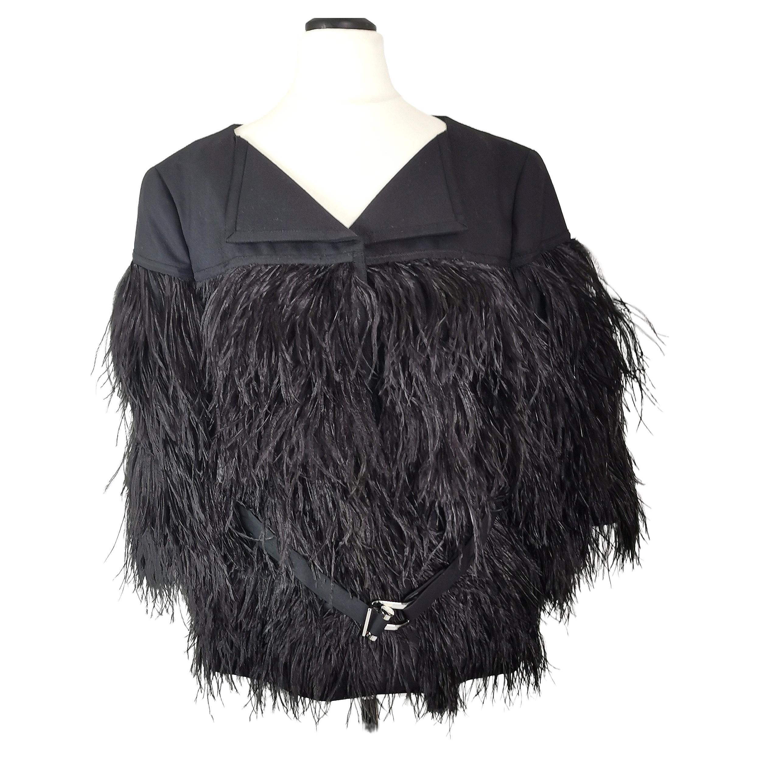 Escada ladies black ostrich feather jacket, Belted  For Sale