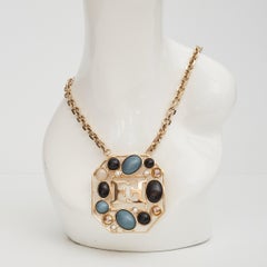 Escada Large Pendant Glass Embellishments Gold Chain Necklace