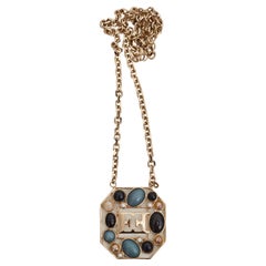 Escada Large Pendant Glass Embellishments Gold Chain Necklace