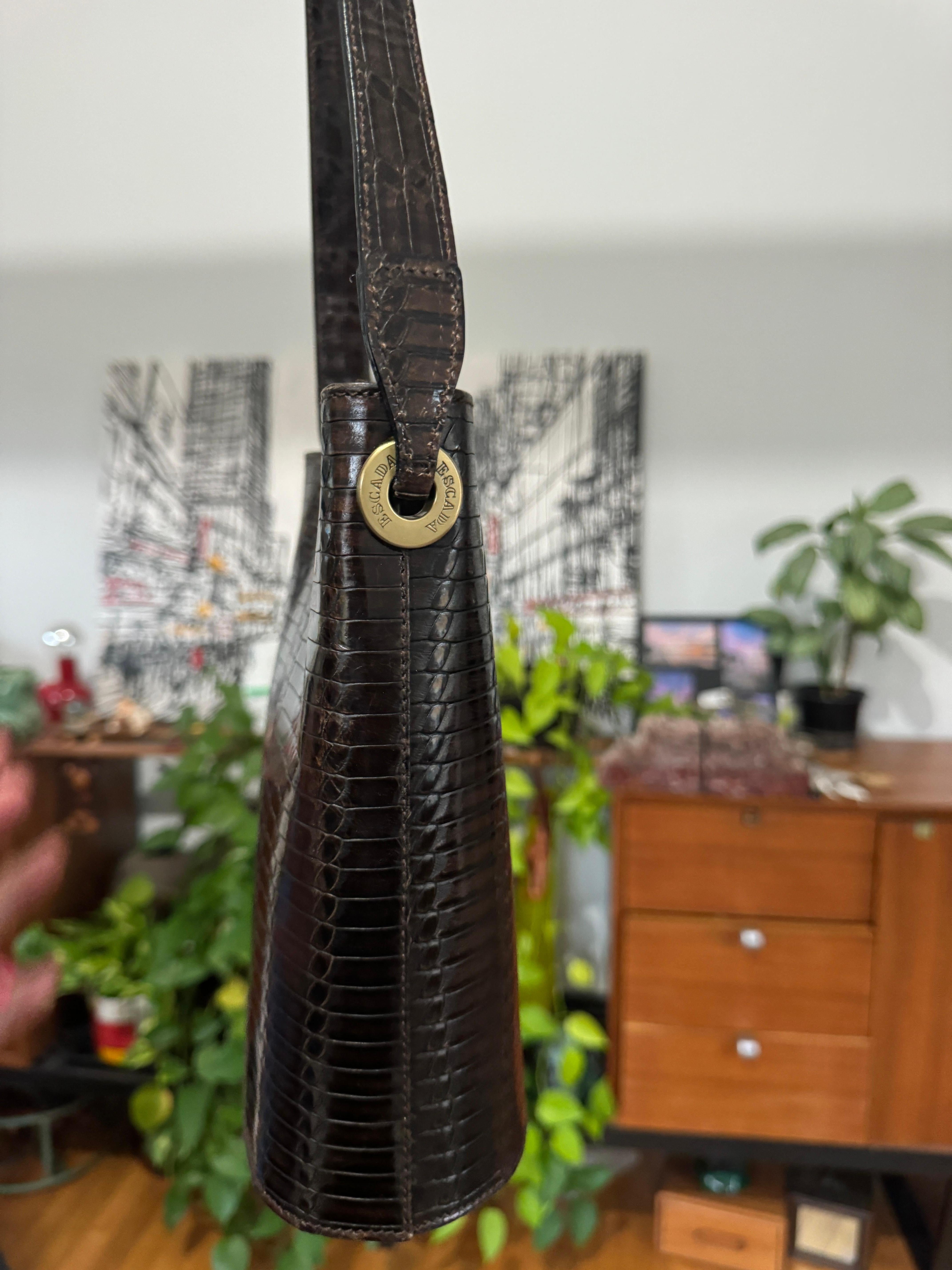 Donna Escada Borsa a mano in pelle marrone mai usata anni '90 Borsa a mano in vendita