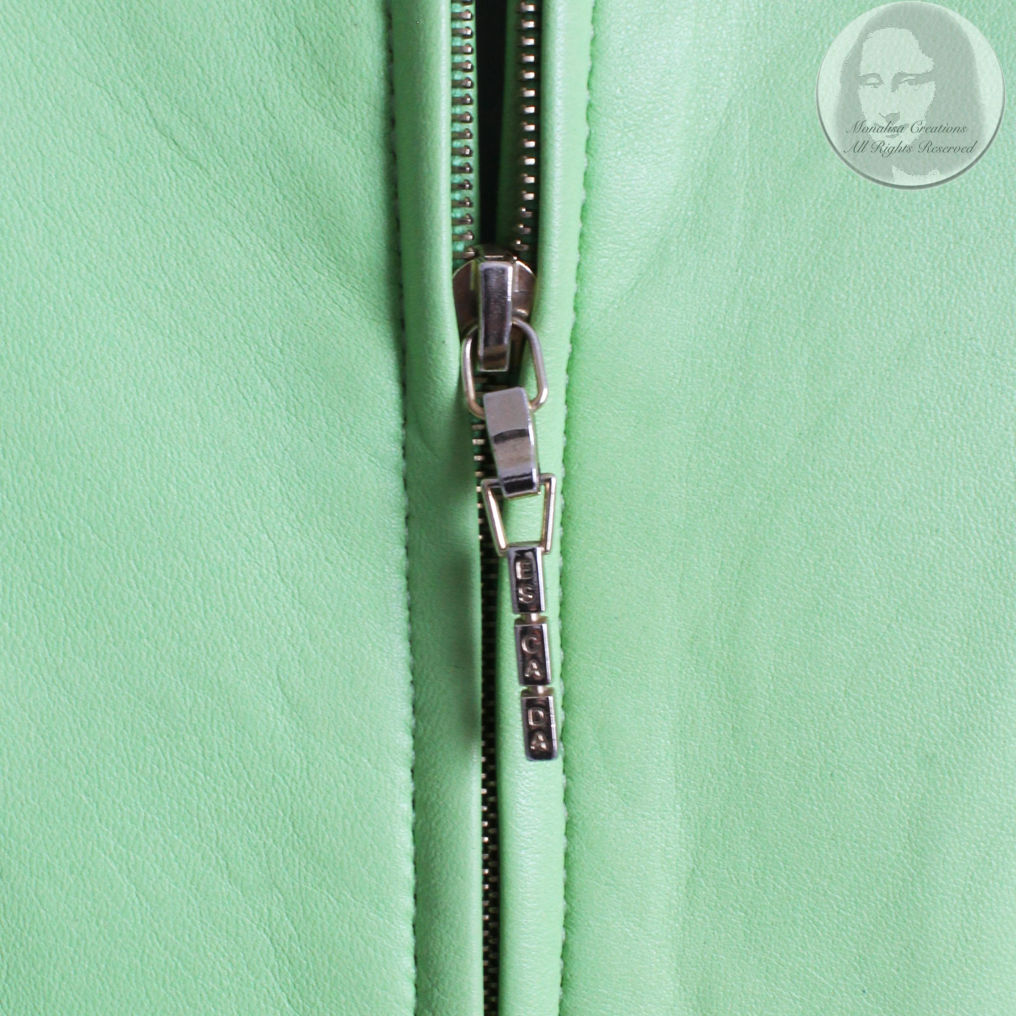 Escada Leather Jacket Soft Lime Green Lambskin Zip Front Vintage 90s Rare Sz 44 3