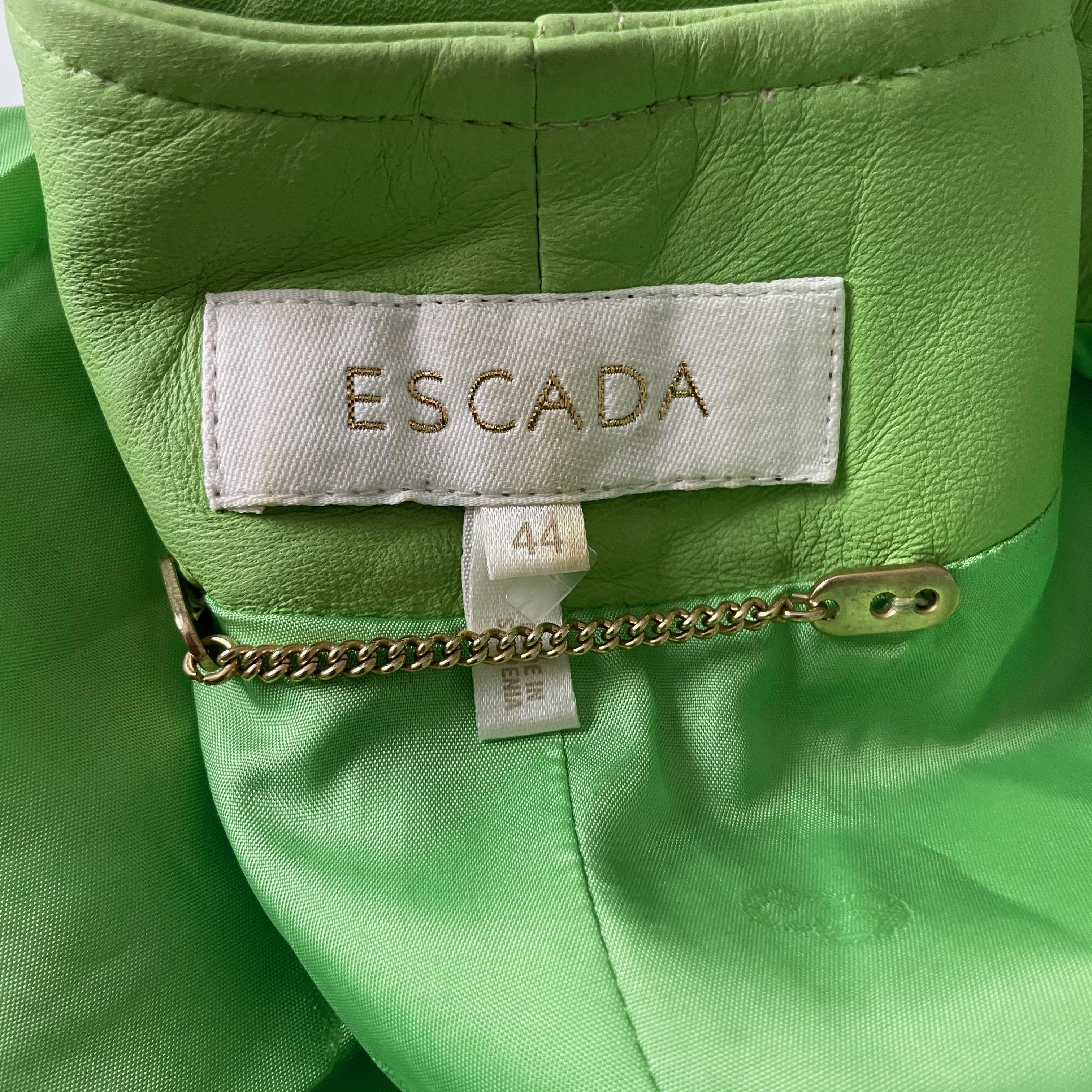 Escada Leather Jacket Soft Lime Green Lambskin Zip Front Vintage 90s Rare Sz 44 4