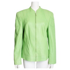 Escada Leather Jacket Soft Lime Green Lambskin Zip Front Vintage 90s Rare Sz 44