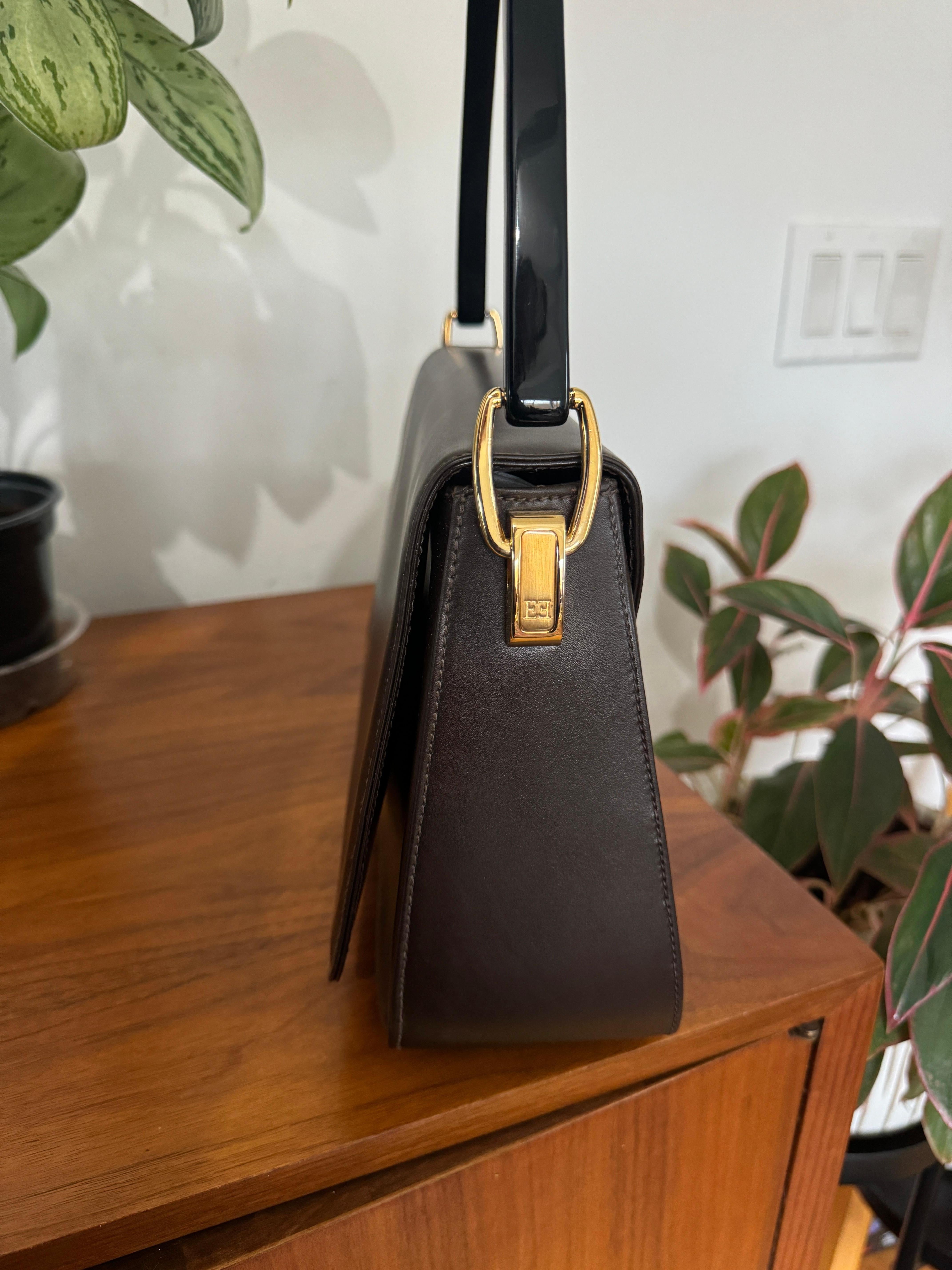 Escada Leder Kelly Handtasche Braun Nie benutzt 1990er Handtasche Geldbörse Damen im Angebot