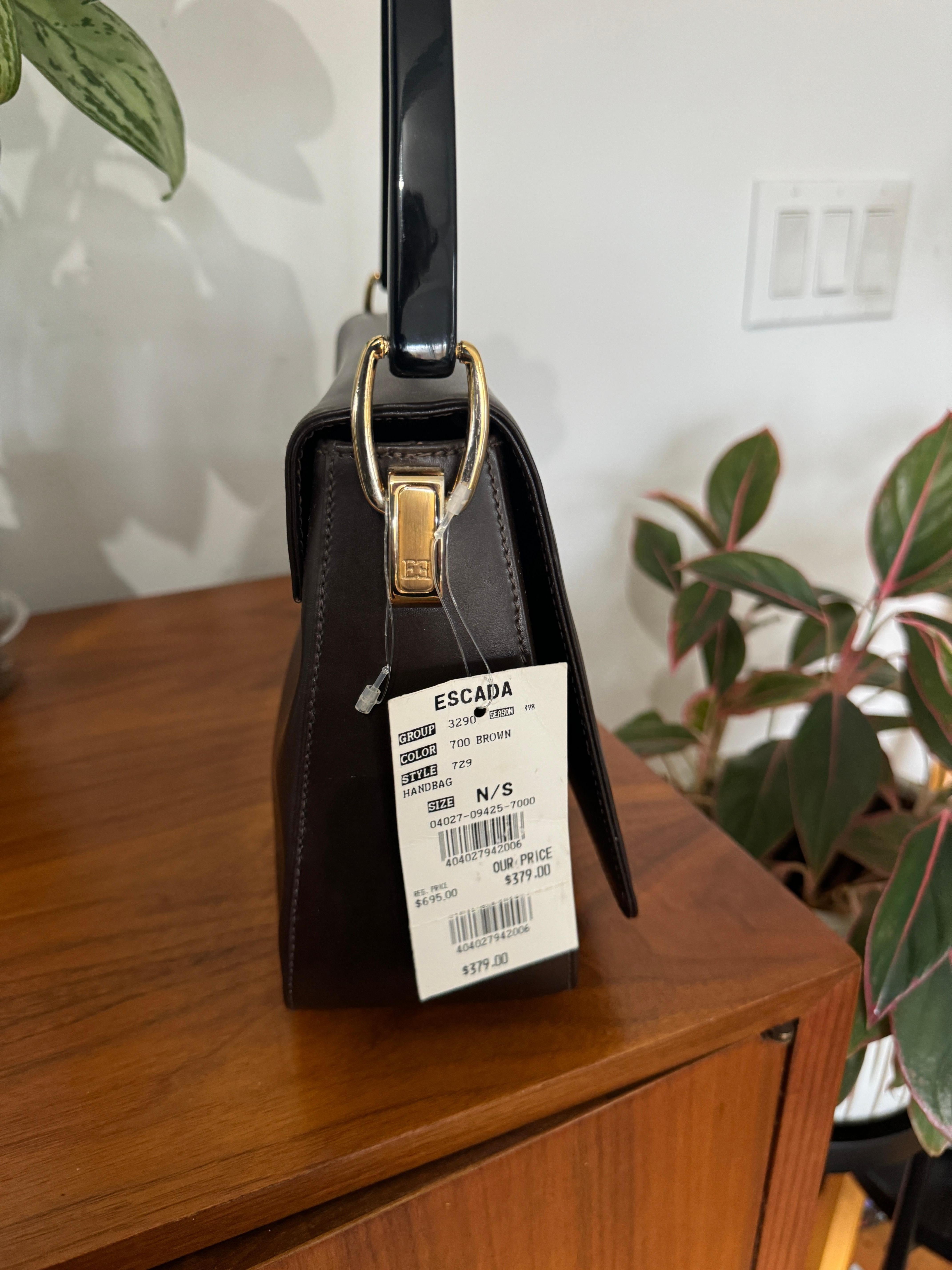 Escada Leder Kelly Handtasche Braun Nie benutzt 1990er Handtasche Geldbörse im Angebot 1