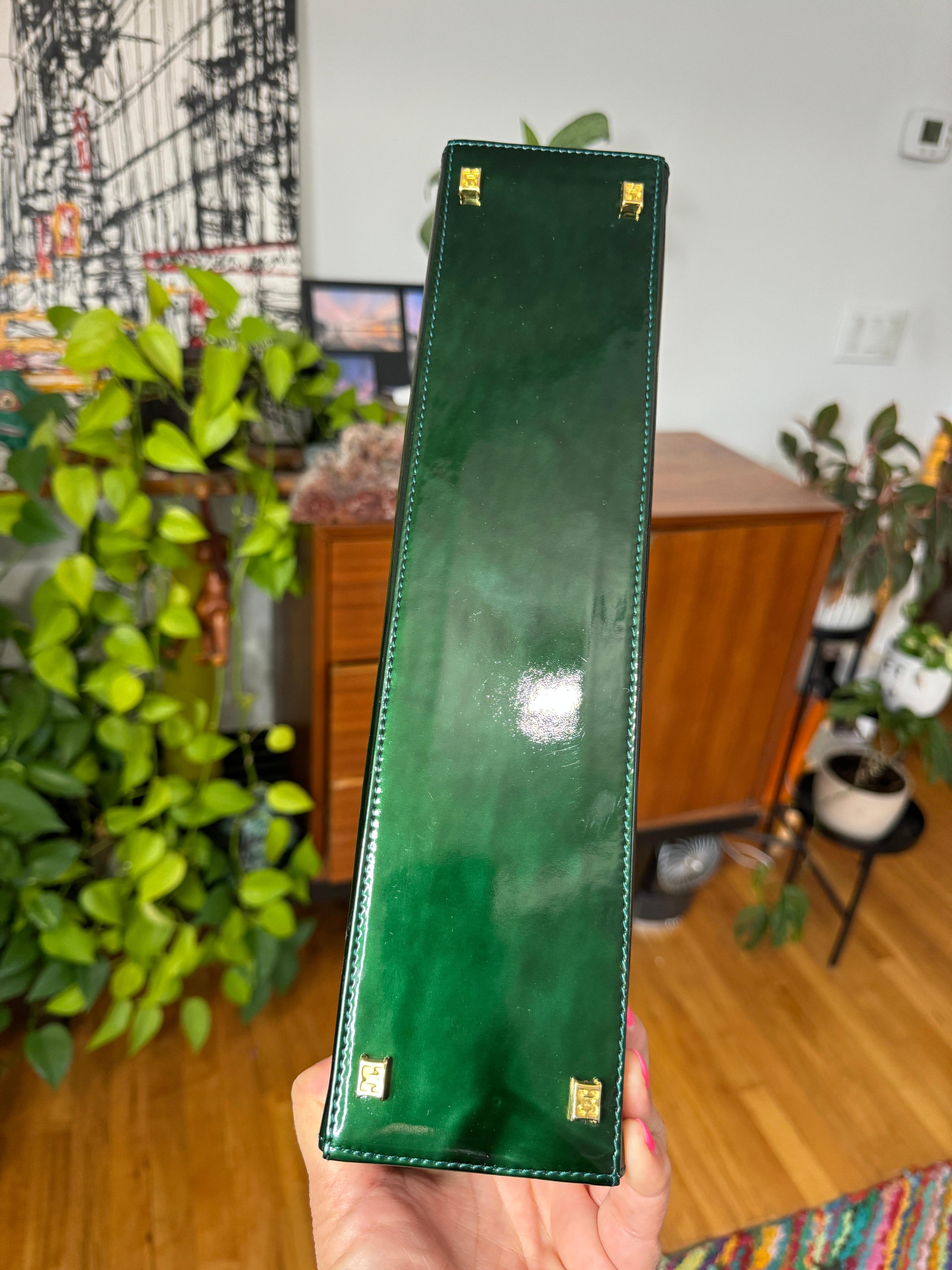 Escada Leder Kelly Handtasche Braun Never Used 1990s Handtasche Geldbörse Grün im Angebot 7