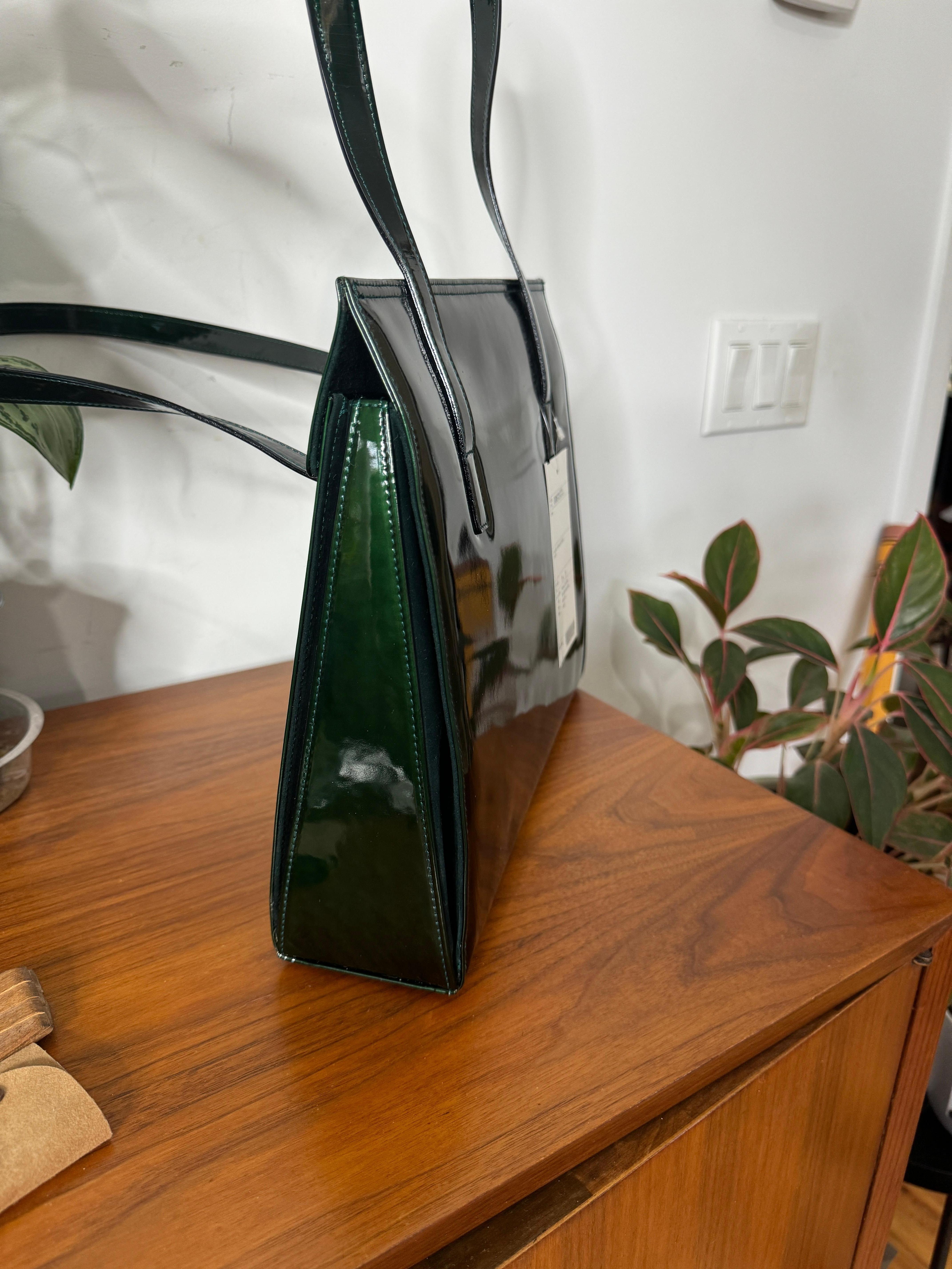 Escada Leder Kelly Handtasche Braun Never Used 1990s Handtasche Geldbörse Grün (Schwarz) im Angebot