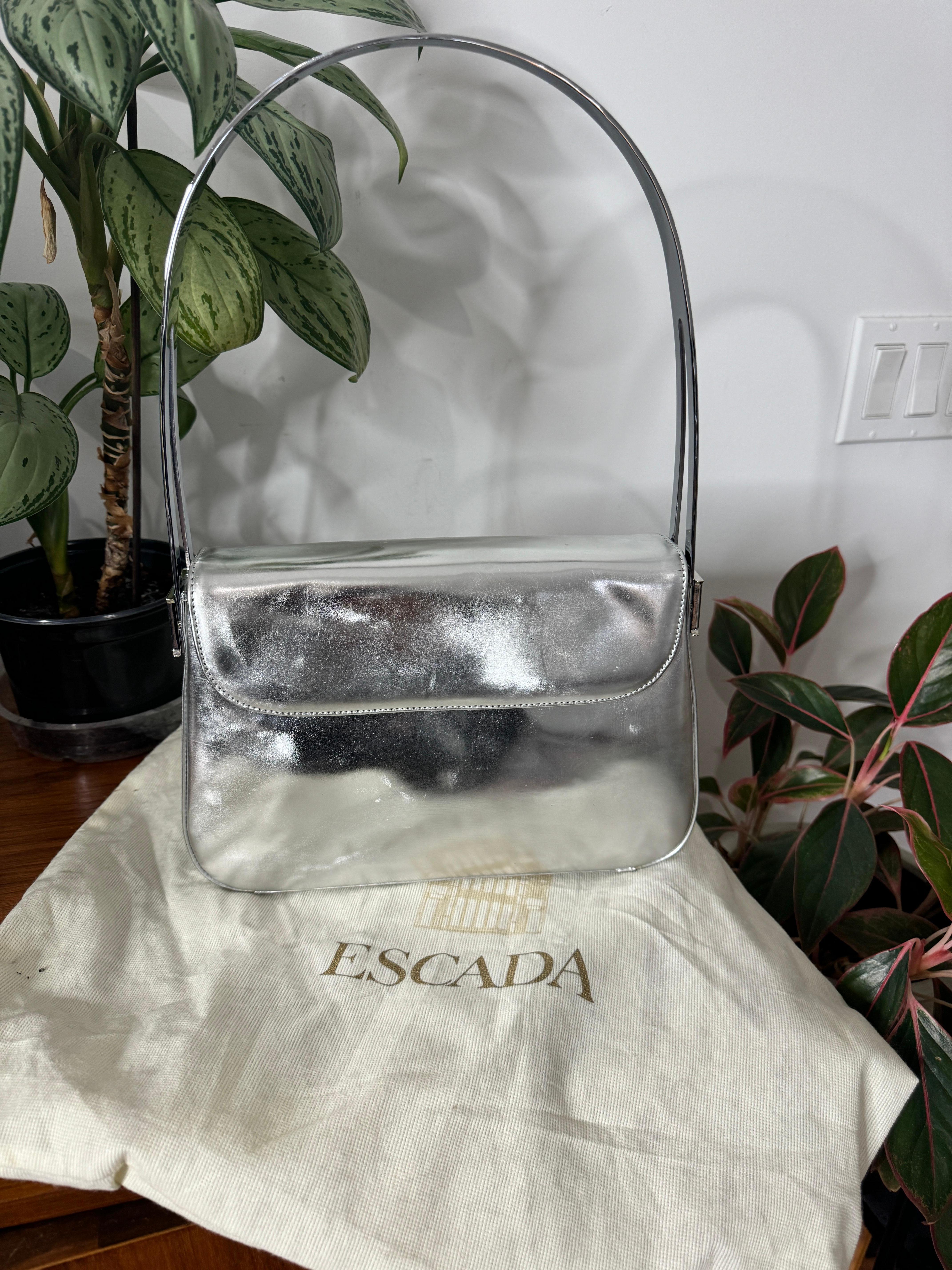 Escada Borsa con manico in pelle mai usata anni '90 Borsetta Argento in vendita 5