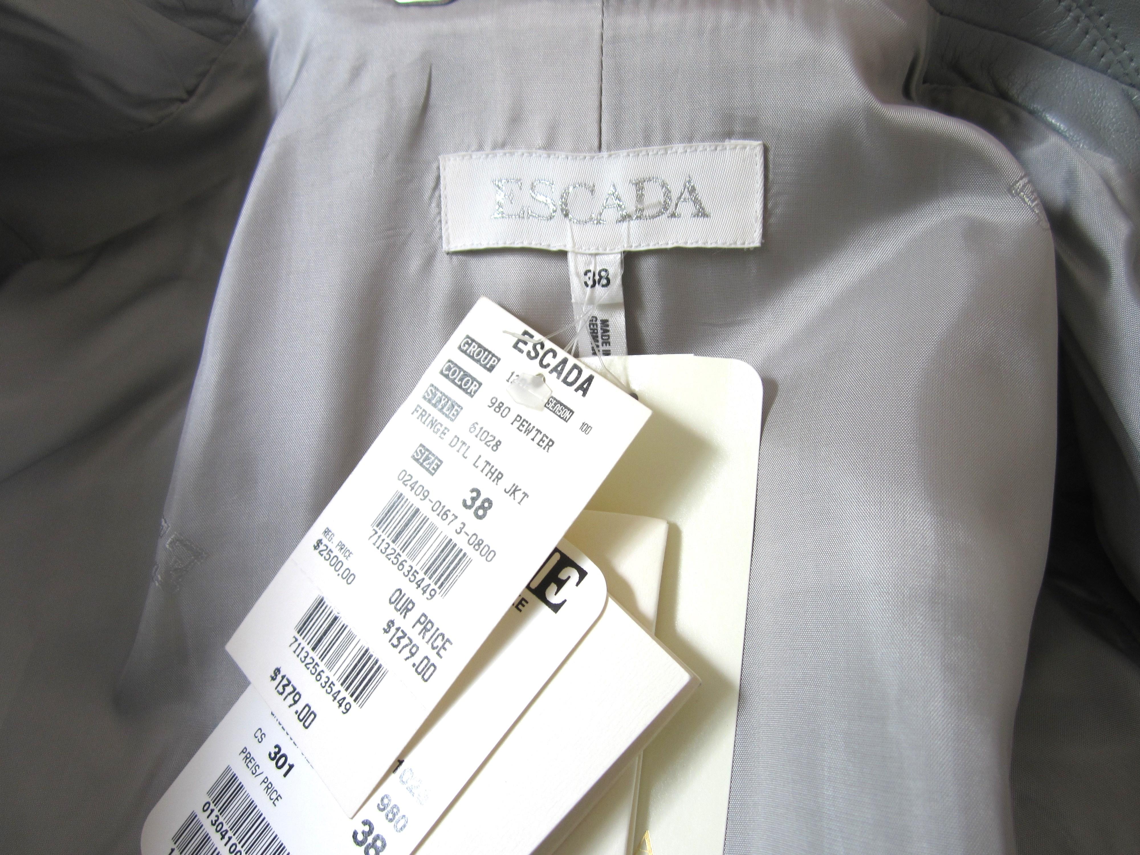 Escada Leather Jacket Pants - Western Motif Grey Suit New With Tags 1990s  For Sale 2