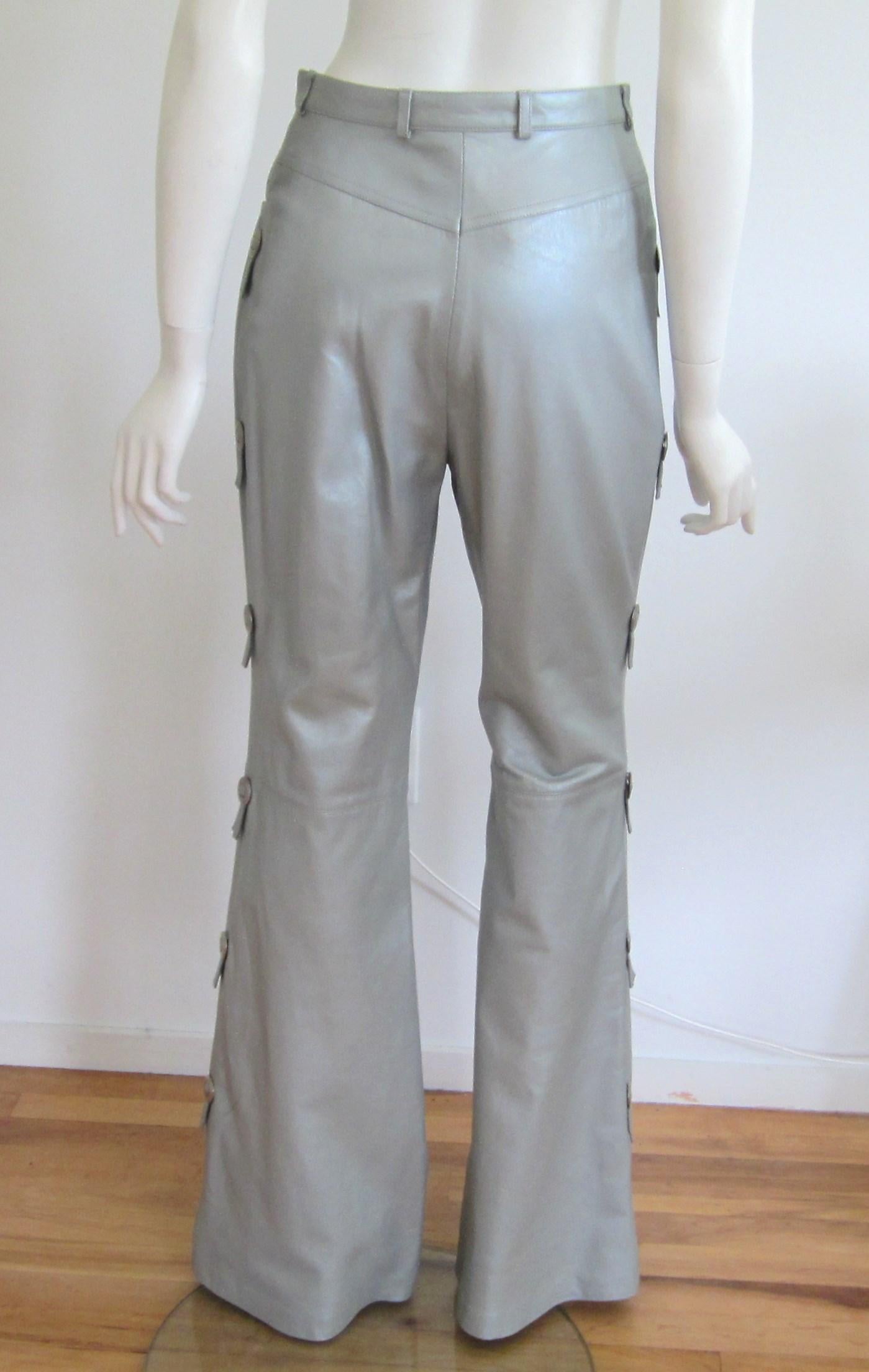  Escada Leather Jacket Pants - Western Motif Grey Suit New With Tags 1990s  For Sale 3