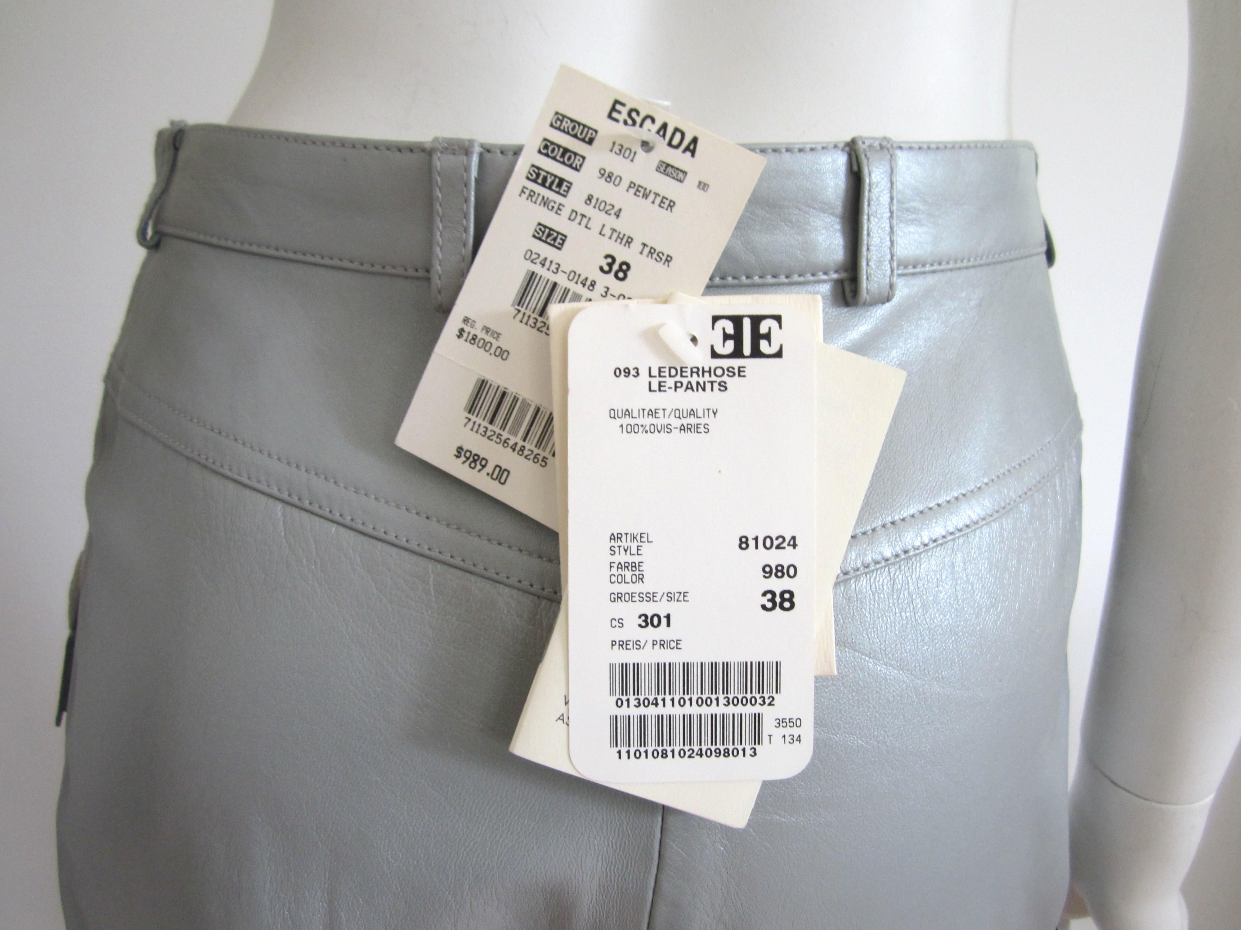  Escada Leather Jacket Pants - Western Motif Grey Suit New With Tags 1990s  For Sale 4