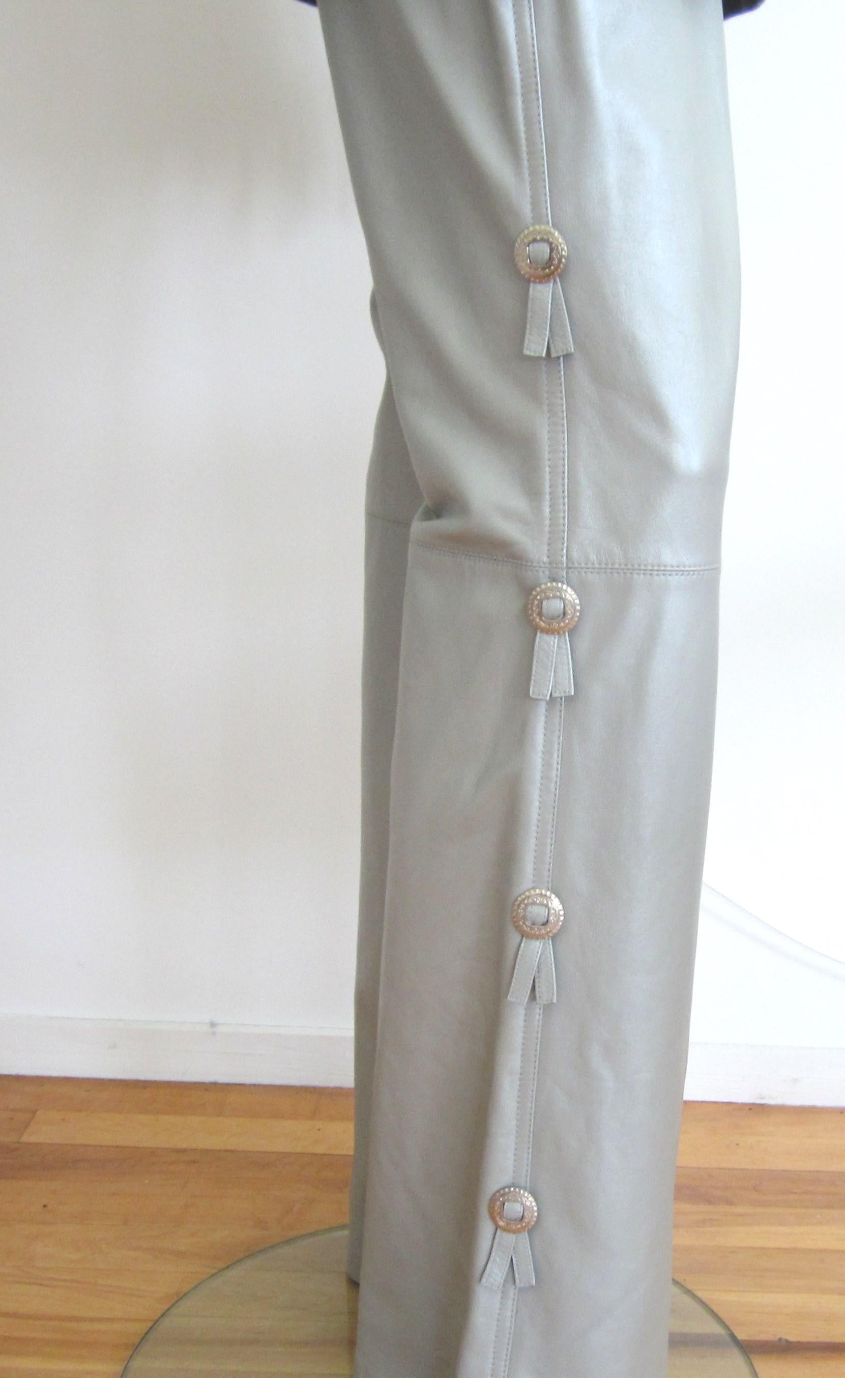 Gray  Escada Leather Jacket Pants - Western Motif Grey Suit New With Tags 1990s  For Sale