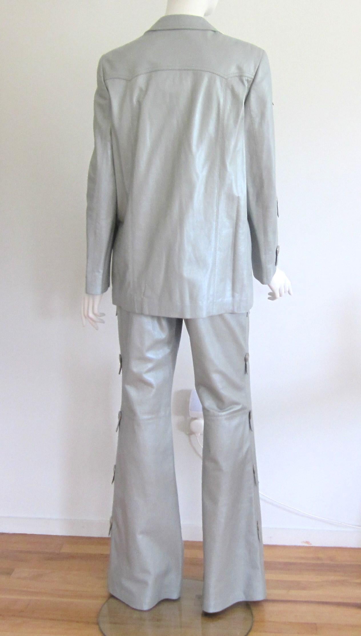  Escada Leather Jacket Pants - Western Motif Grey Suit New With Tags 1990s  In New Condition For Sale In Wallkill, NY