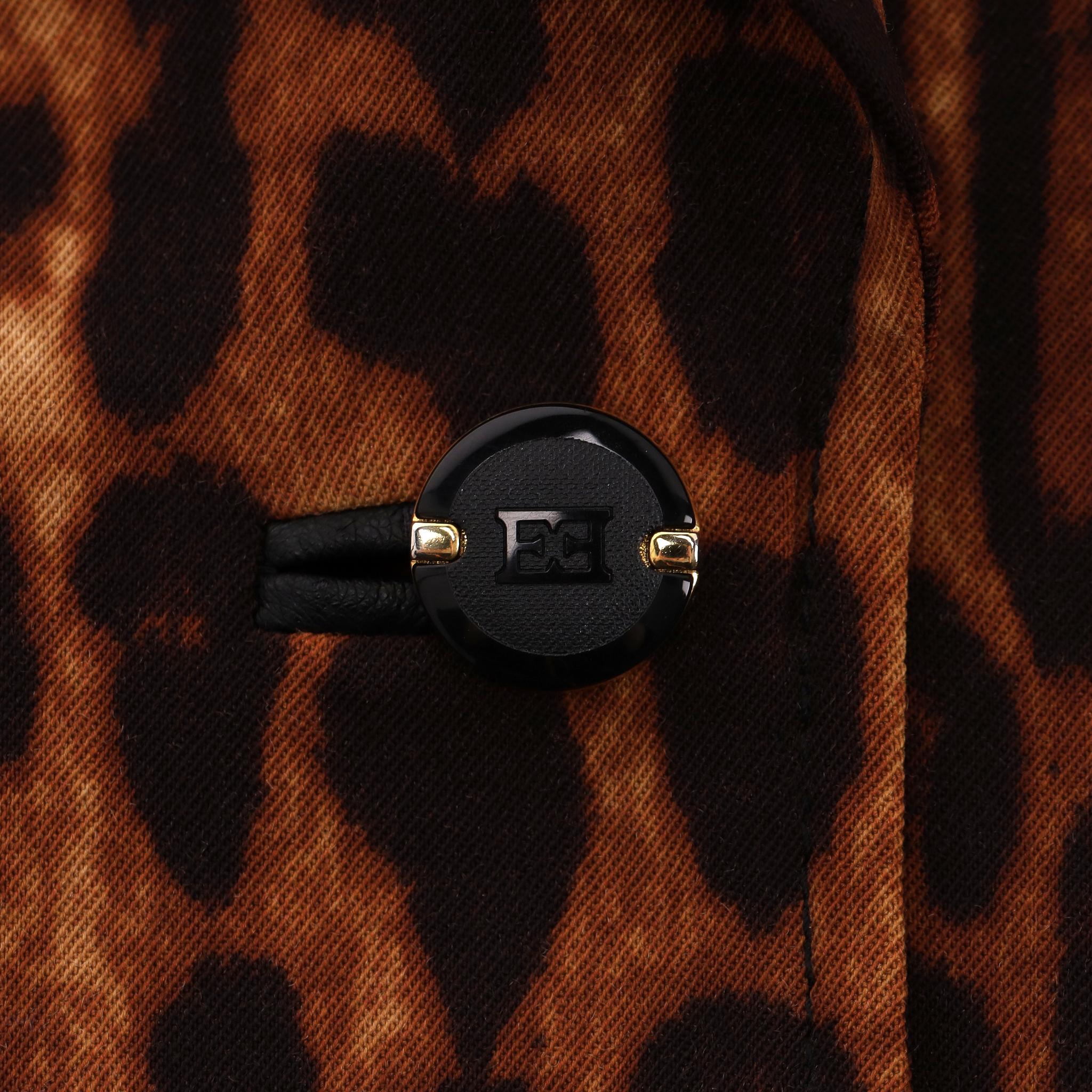 Escada - Blazer/veste en laine imprimé léopard avec empiècements latéraux en cuir Pour femmes en vente