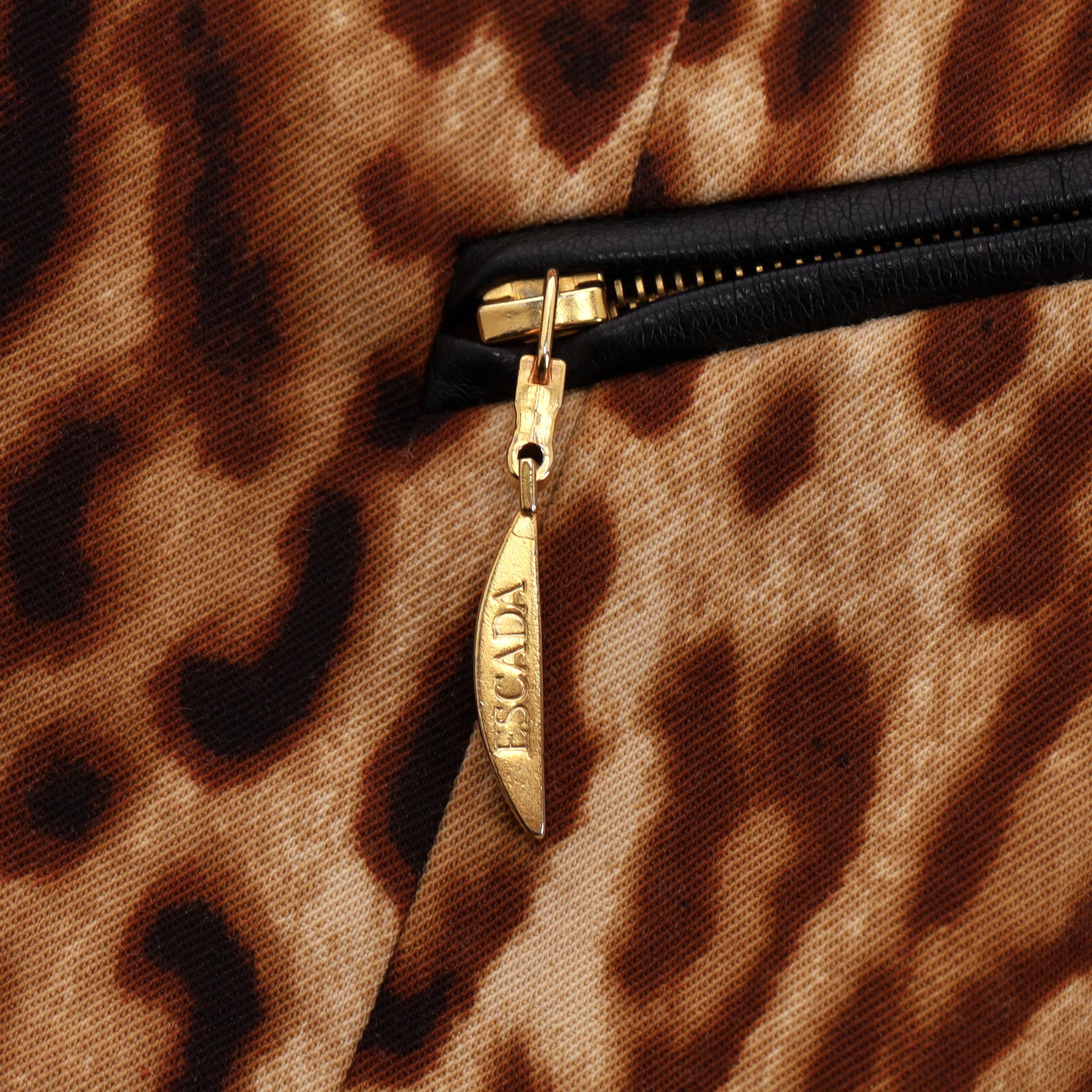 Escada - Blazer/veste en laine imprimé léopard avec empiècements latéraux en cuir en vente 1