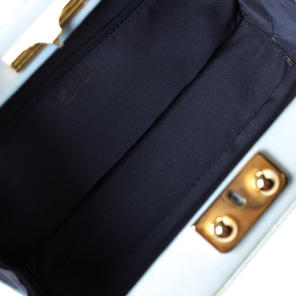 Women's Escada Light Blue Nubuck Leather Box Top Handle Bag For Sale
