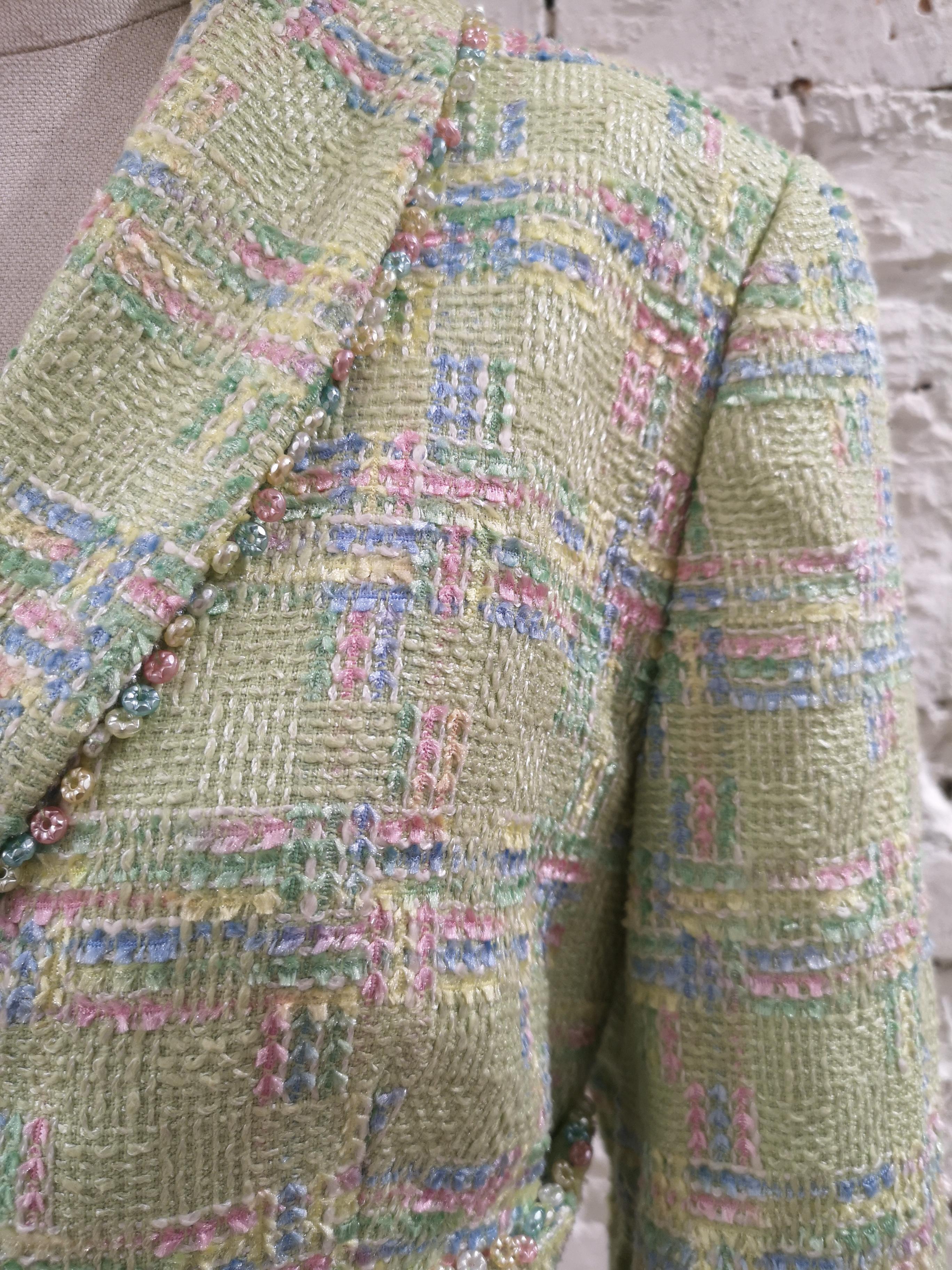 Brown Escada light green wool cotton beads jacket For Sale