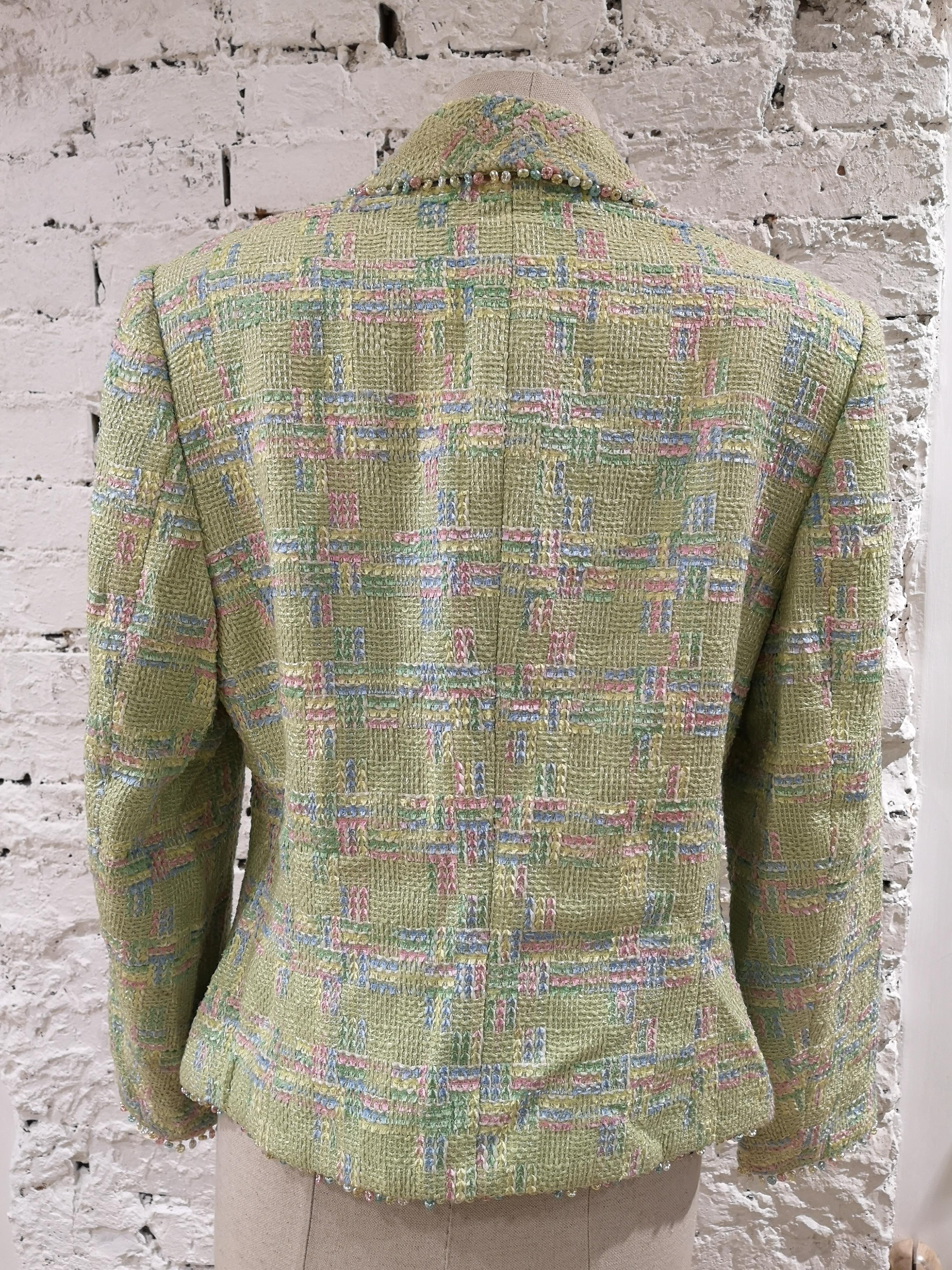 Women's Escada light green wool cotton beads jacket For Sale