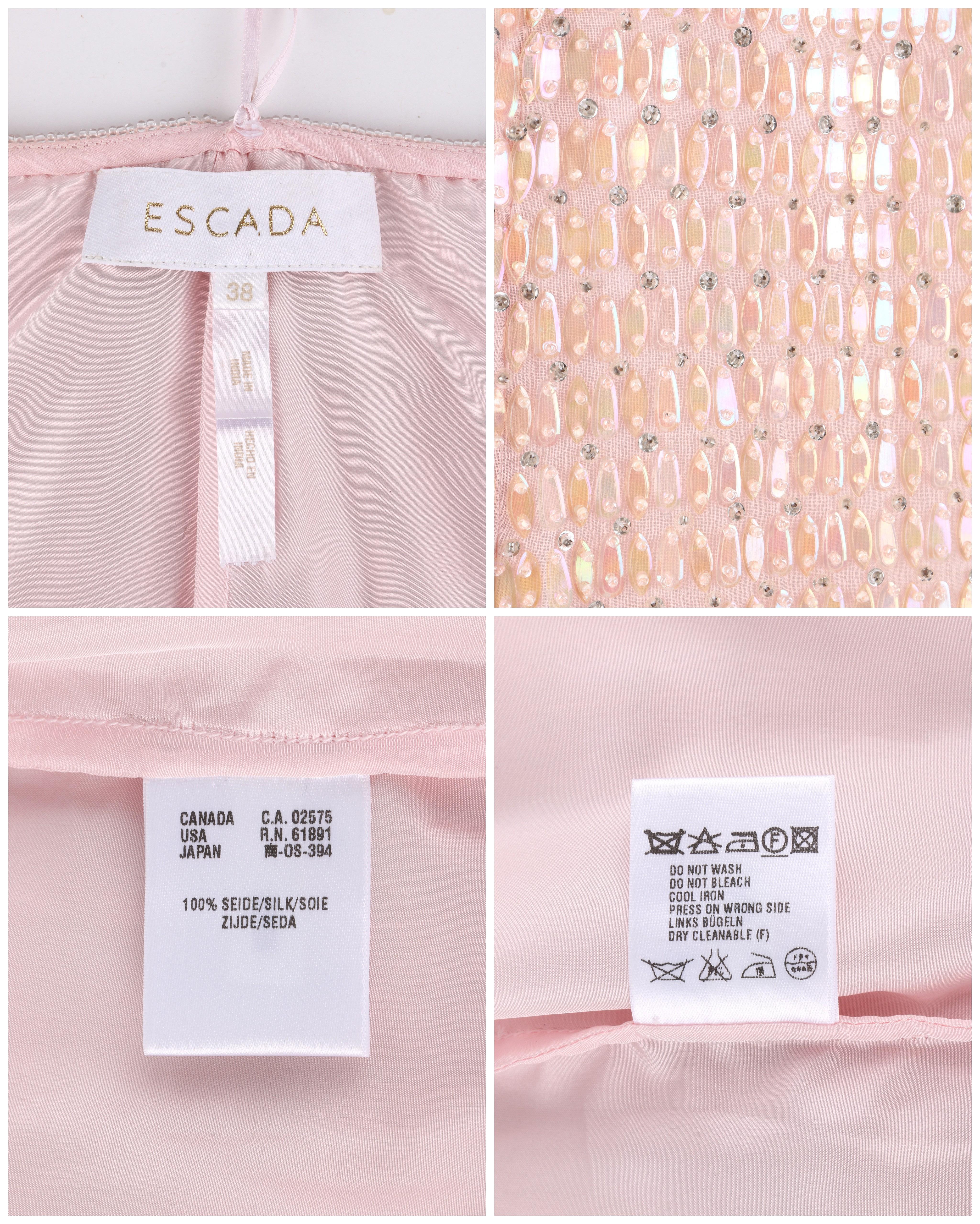 ESCADA Light Pink Silk Bead & Sequin Embellished Shimmer Wide Leg Flare Pants In Good Condition In Thiensville, WI