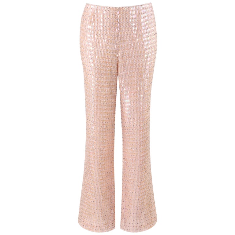 ESCADA Light Pink Silk Bead and Sequin Embellished Shimmer Wide Leg ...