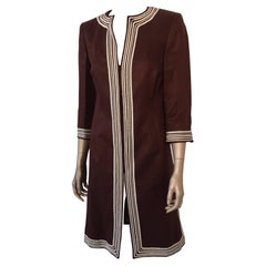 Vintage Escada Linen Chocolate Brown Caftan Dress Coat