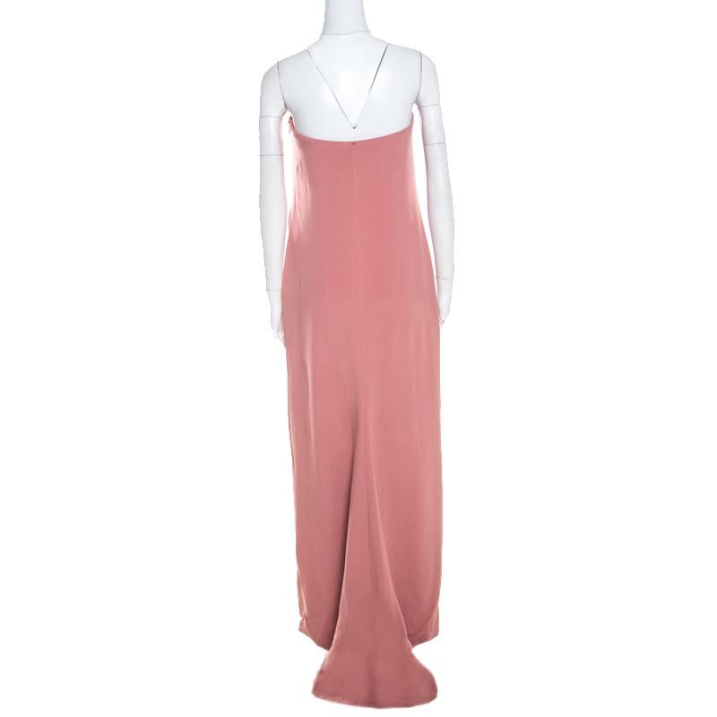 Escada Litchi Pink Silk Asymmetric Hem Strapless Gunn Evening Gown M In Good Condition In Dubai, Al Qouz 2