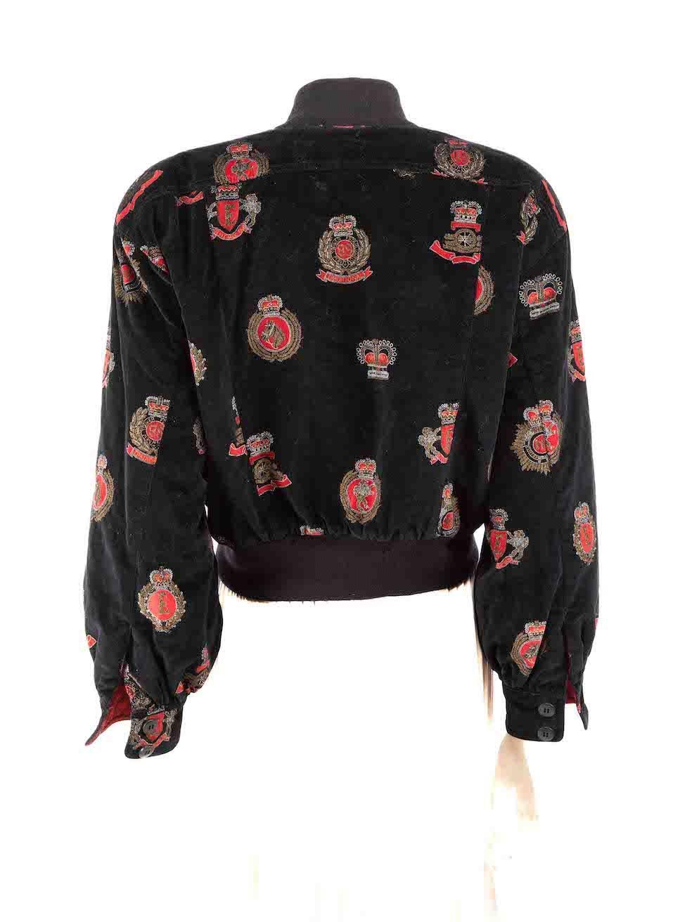 Black Escada Logo Printed Velvet Bomber Jacket Size M