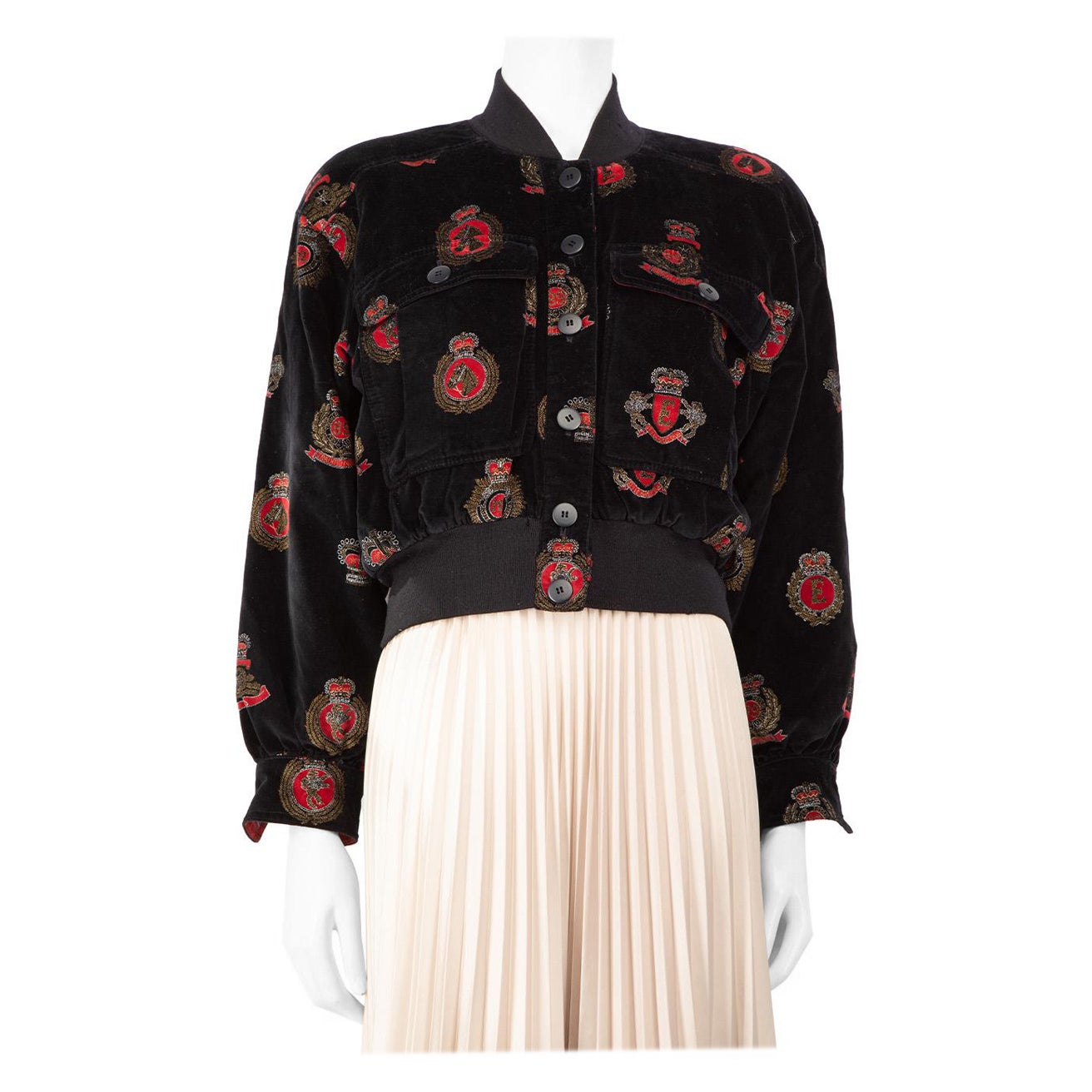 Escada Logo Printed Velvet Bomber Jacket Size M
