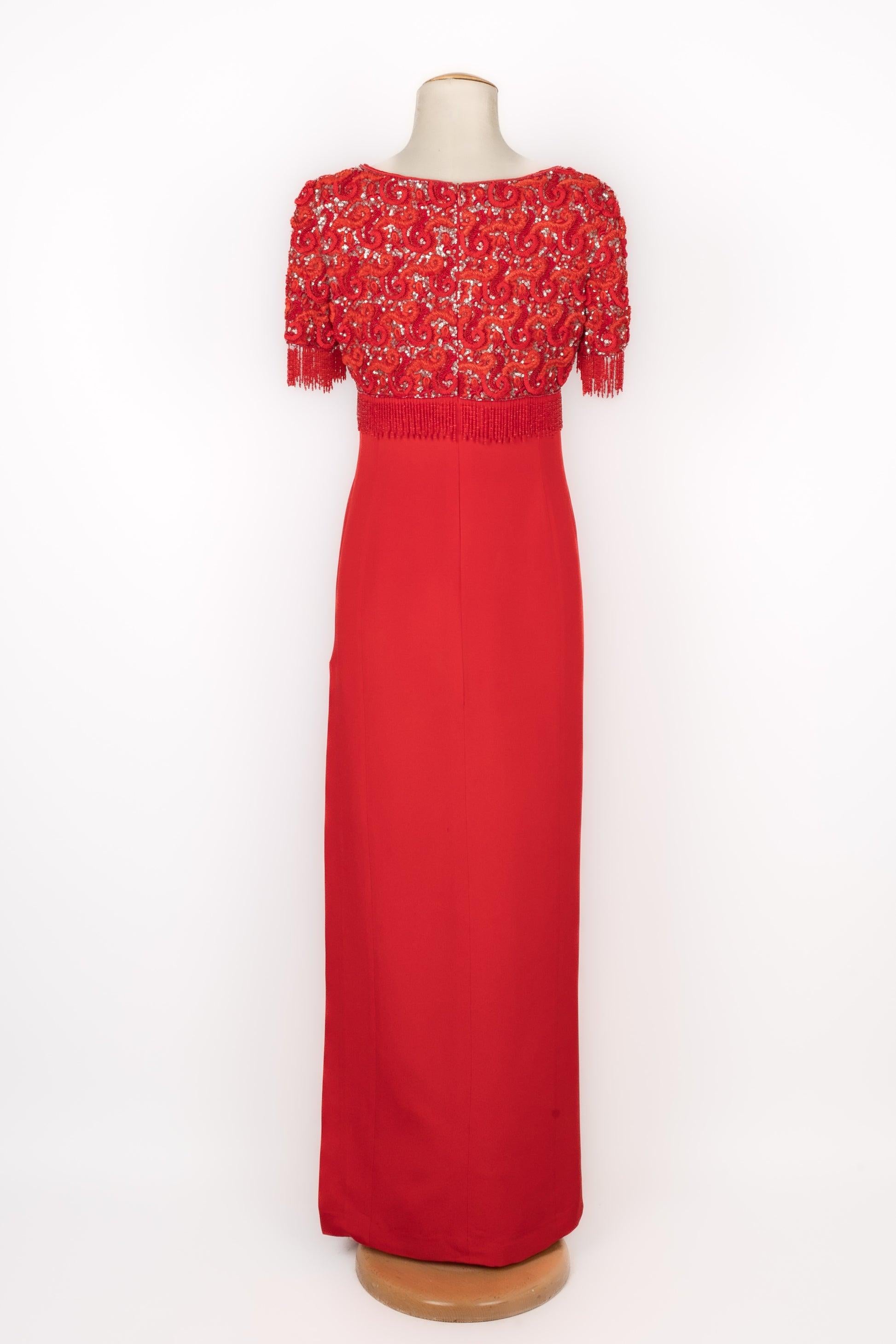 Escada Long Red Silk Dress Couture In Excellent Condition In SAINT-OUEN-SUR-SEINE, FR