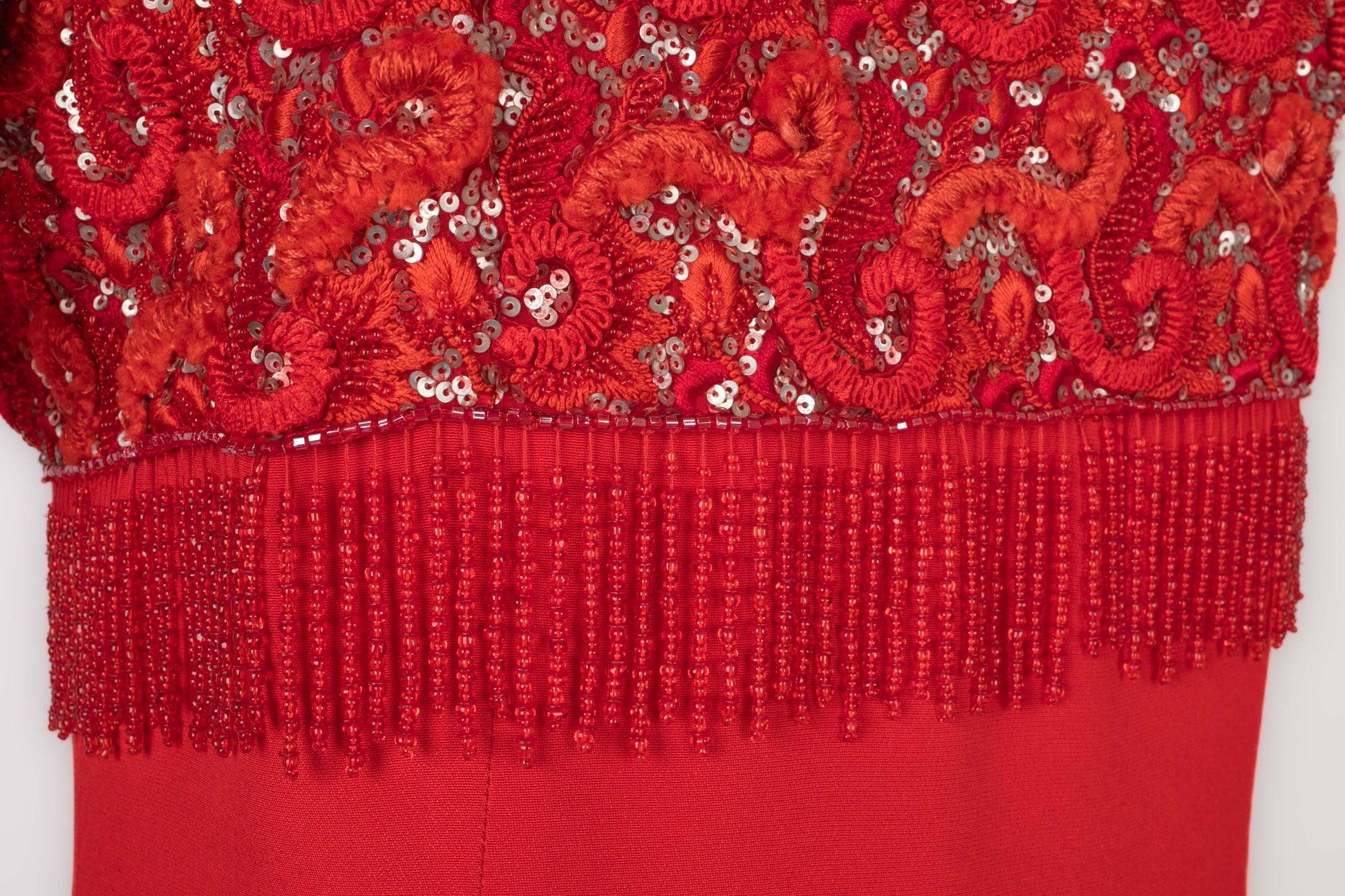 Escada Long Red Silk Dress Couture 1