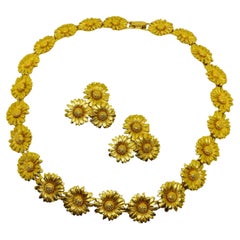 ESCADA Made in FRANCE signed vintage gold flowers designer necklace earrings set
