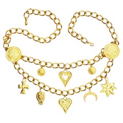 Escada Made in Spain Gold Plated Chain Link Charm Belt circa 1980s