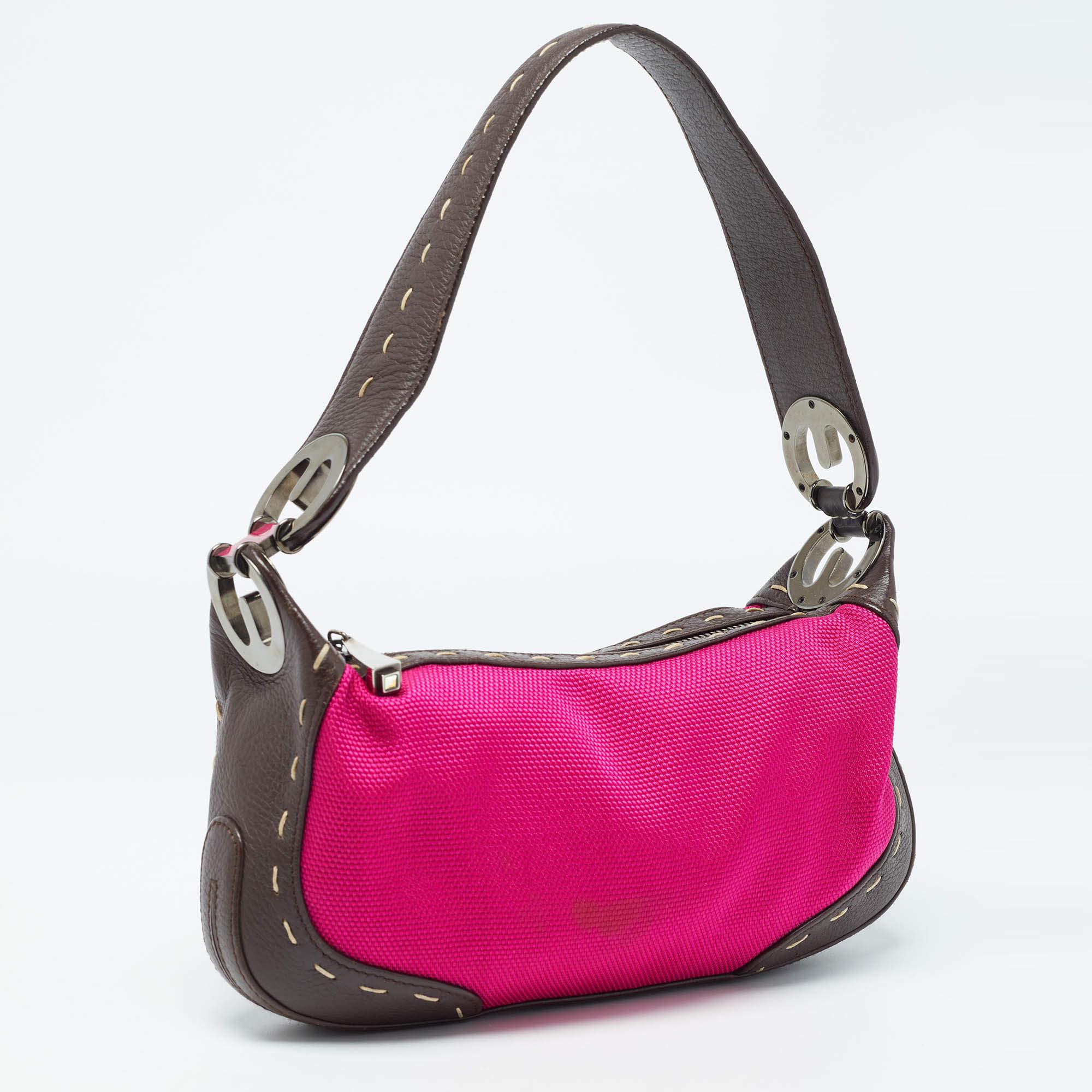 Rosso Escada Magenta/marrone scuro in pelle e tela Borsa Eluna piccola