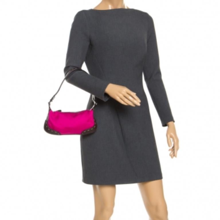 Purple Escada Magenta/Dark Brown Leather and Canvas Small Eluna Bag For Sale