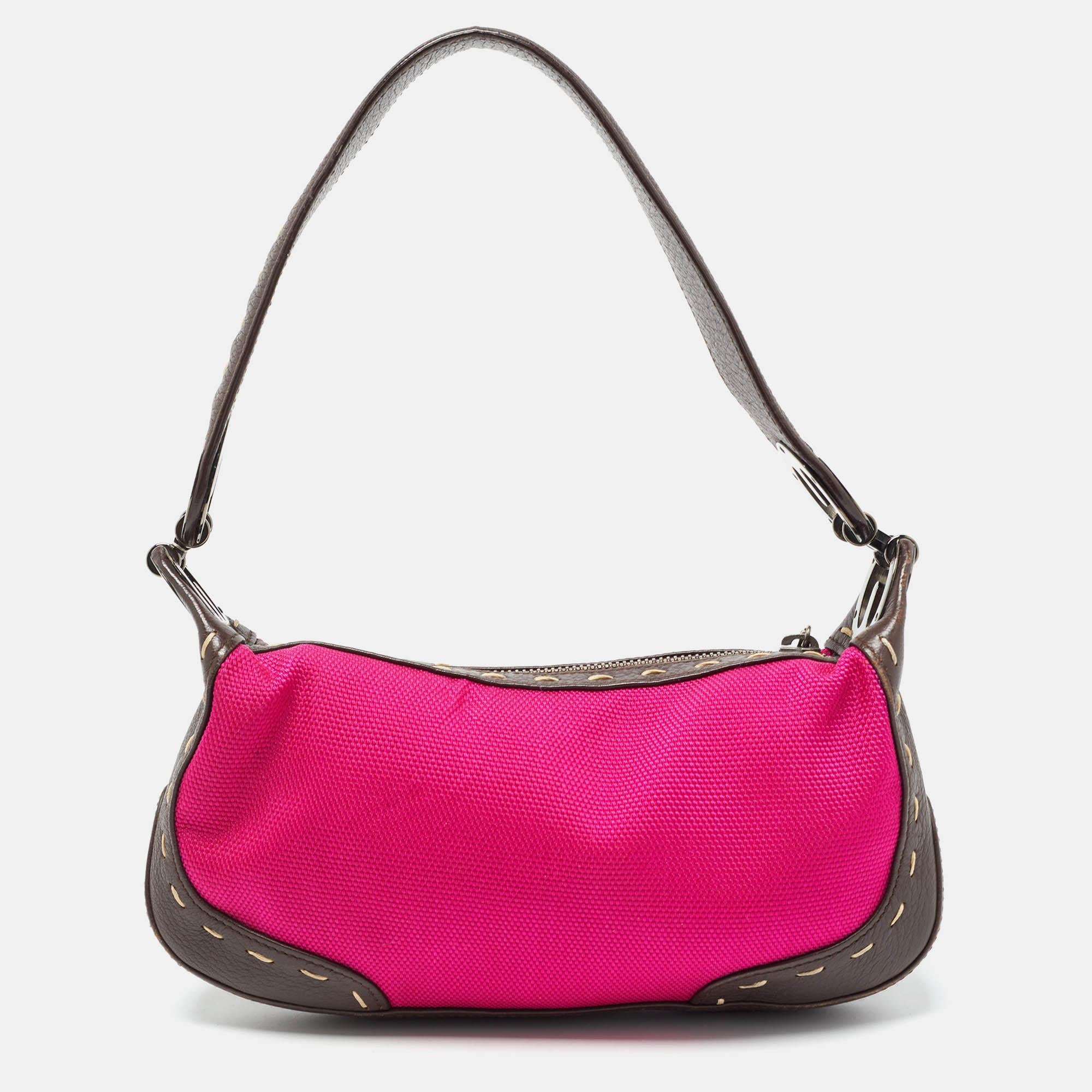 Escada Magenta/marrone scuro in pelle e tela Borsa Eluna piccola In condizioni discrete a Dubai, Al Qouz 2