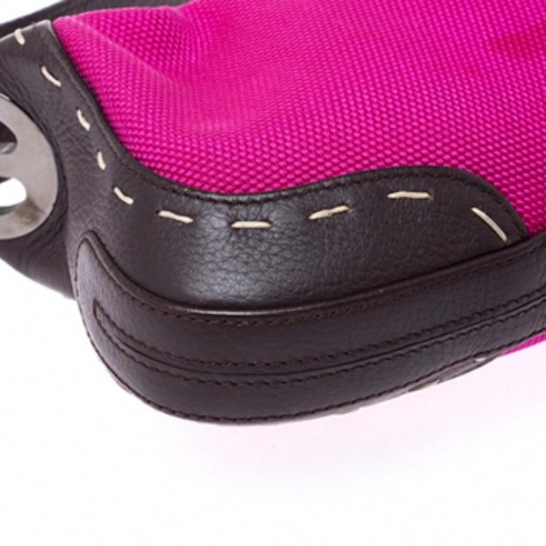 Escada Magenta/Dark Brown Leather and Canvas Small Eluna Bag In Fair Condition For Sale In Dubai, Al Qouz 2