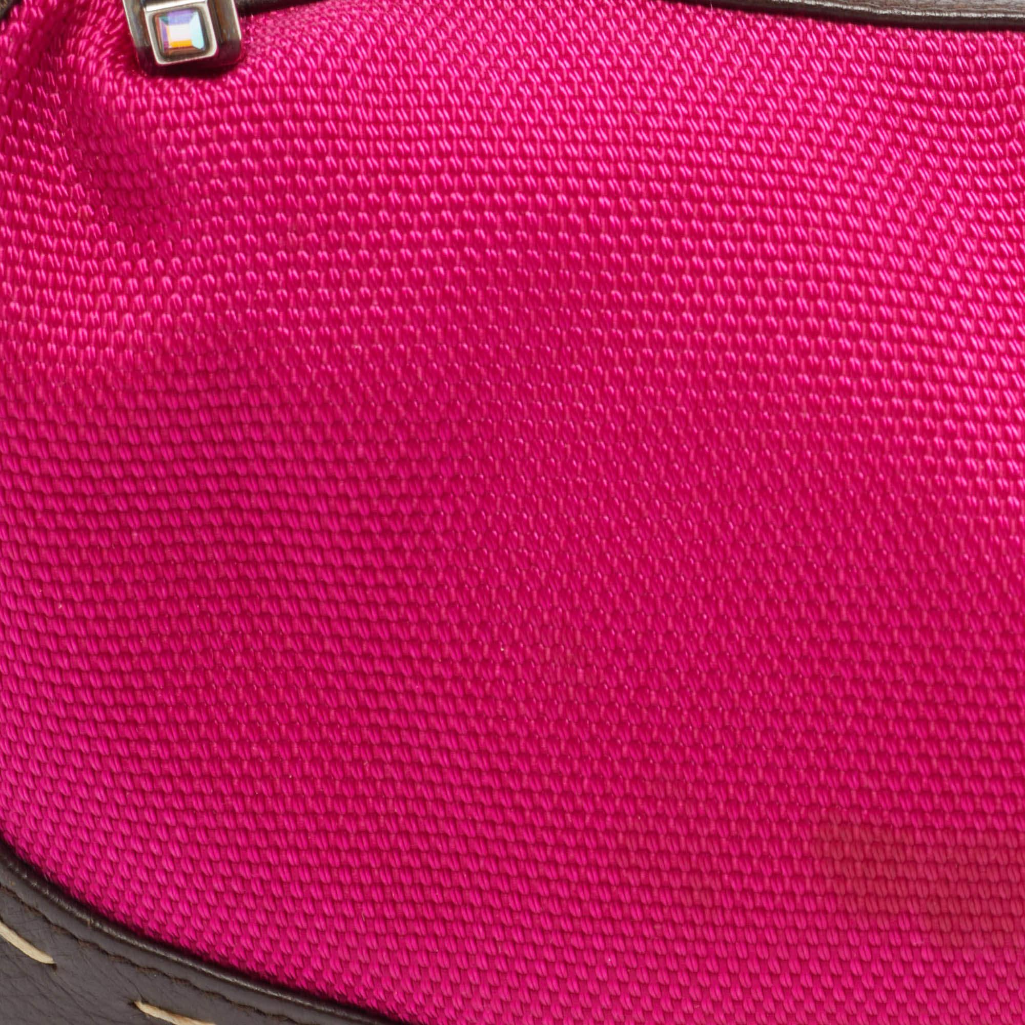 Donna Escada Magenta/marrone scuro in pelle e tela Borsa Eluna piccola
