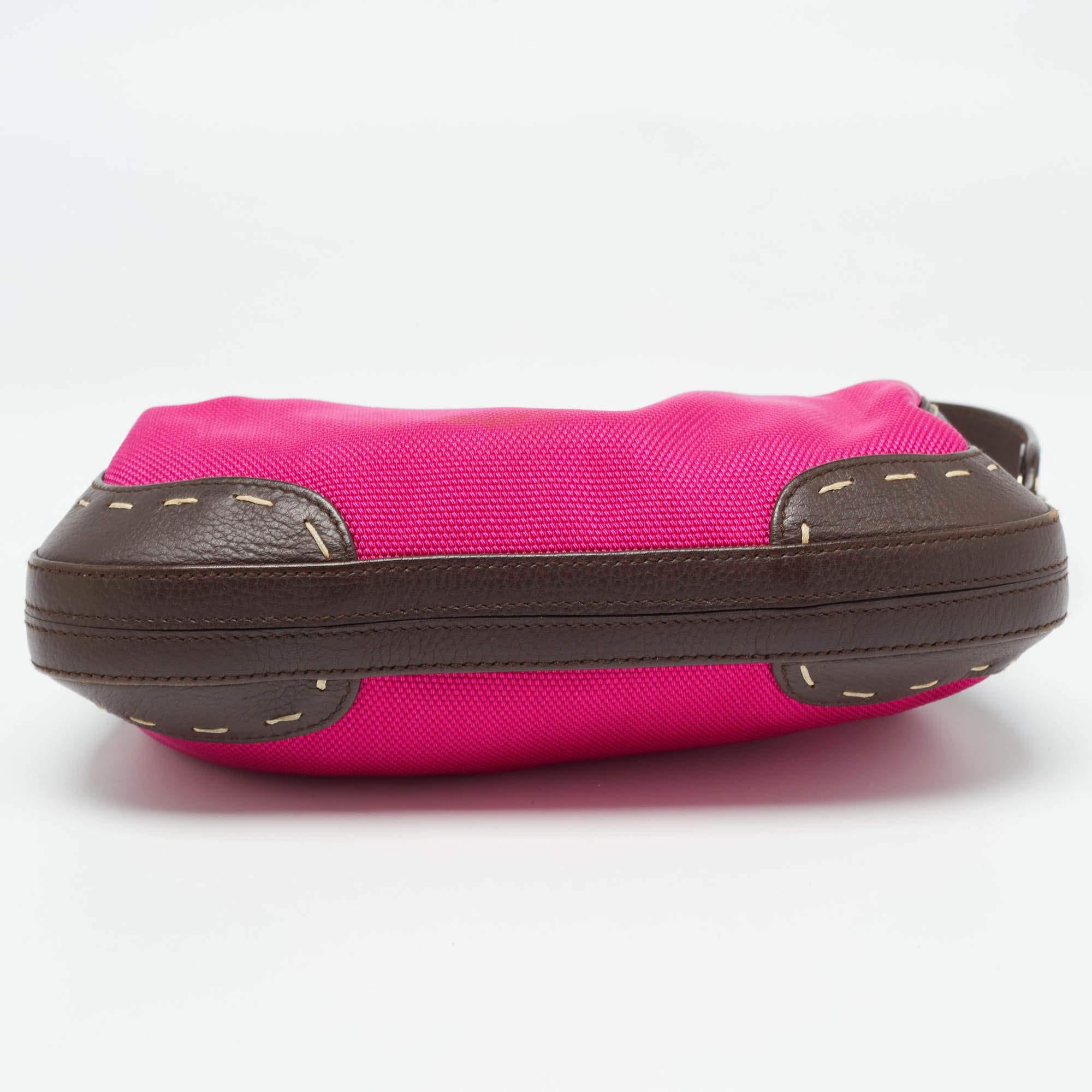 Escada Magenta/marrone scuro in pelle e tela Borsa Eluna piccola 1