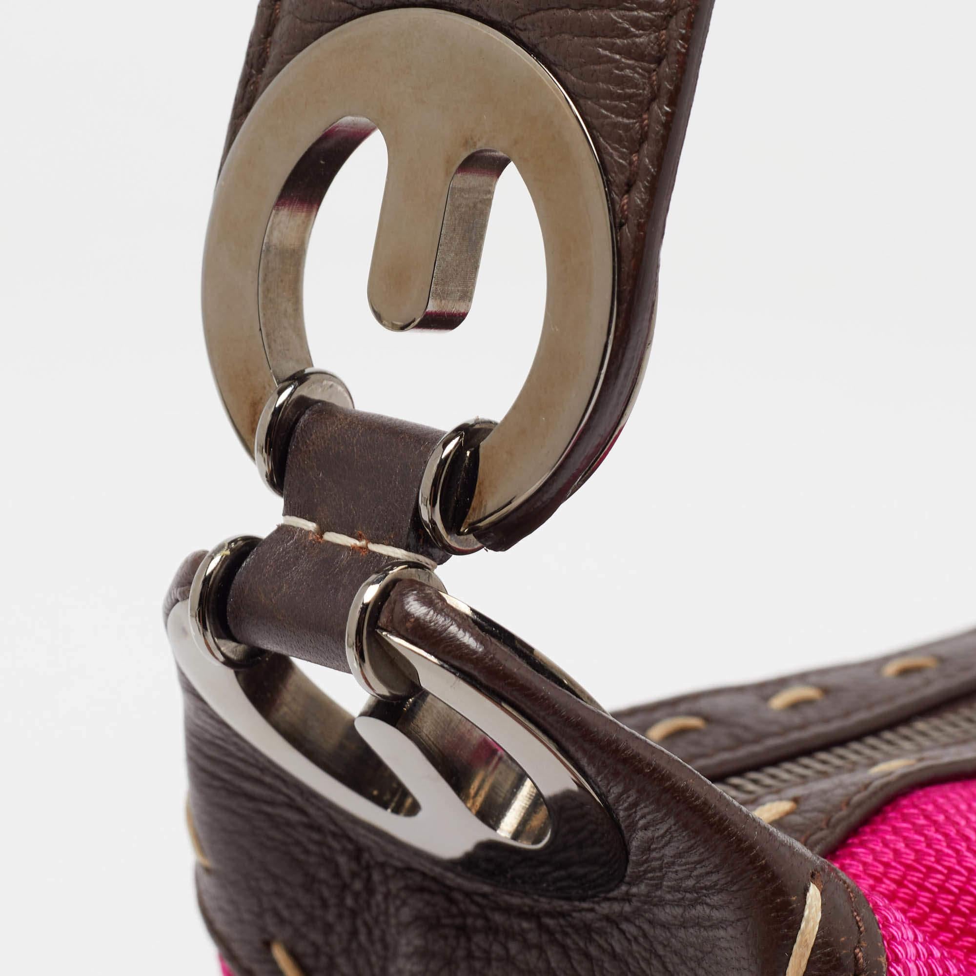 Escada Magenta/marrone scuro in pelle e tela Borsa Eluna piccola 2