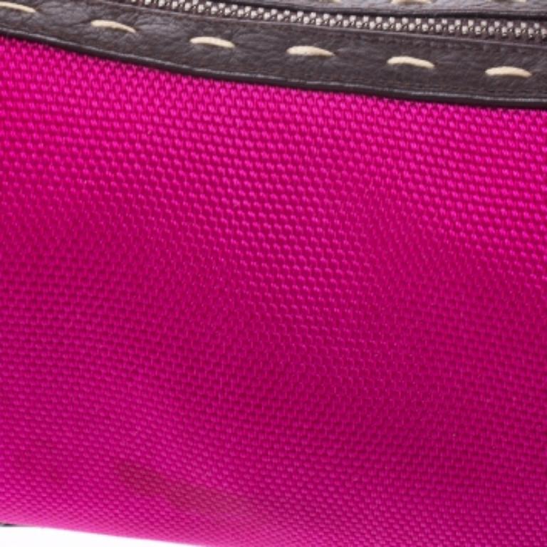 Escada Magenta/Dark Brown Leather and Canvas Small Eluna Bag For Sale 2