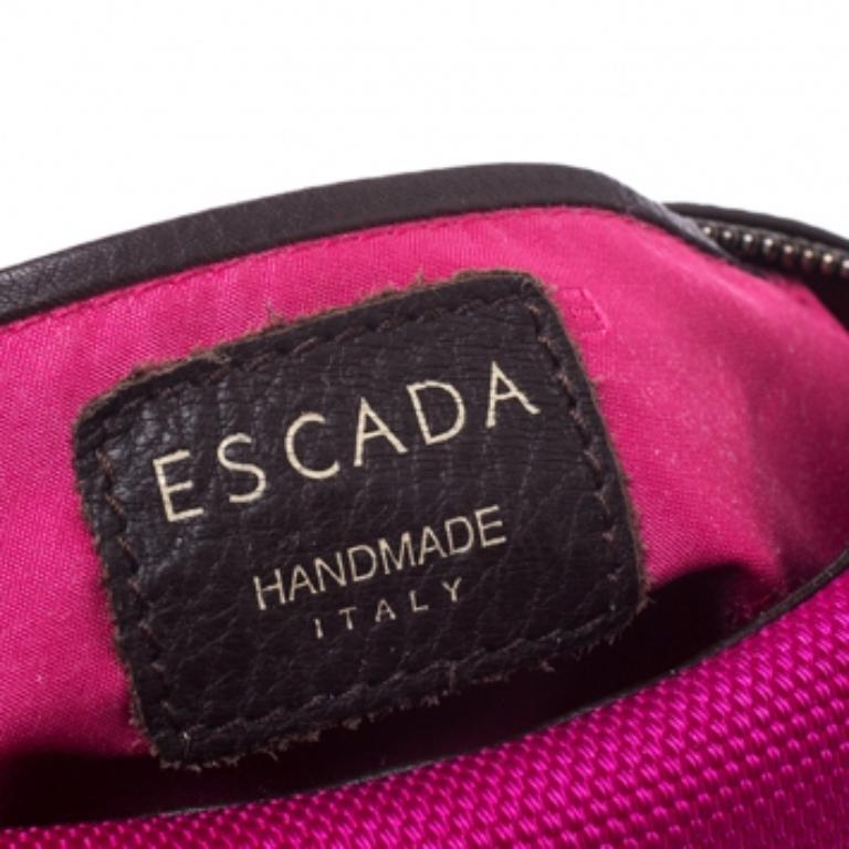 Escada Magenta/Dark Brown Leather and Canvas Small Eluna Bag For Sale 3
