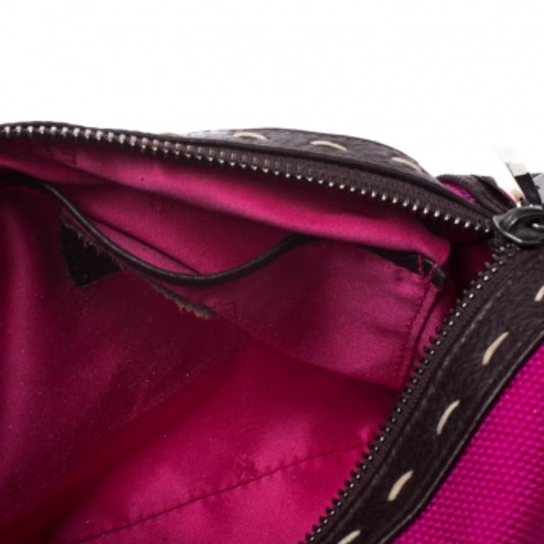 Escada Magenta/Dark Brown Leather and Canvas Small Eluna Bag For Sale 4