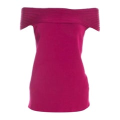 Escada Magenta Pink Rib Knit Off Shoulder Sleeveless Top M