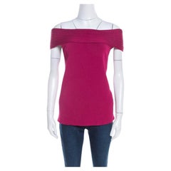 Escada Magenta Pink Rib Knit Off Shoulder Sleeveless Top M