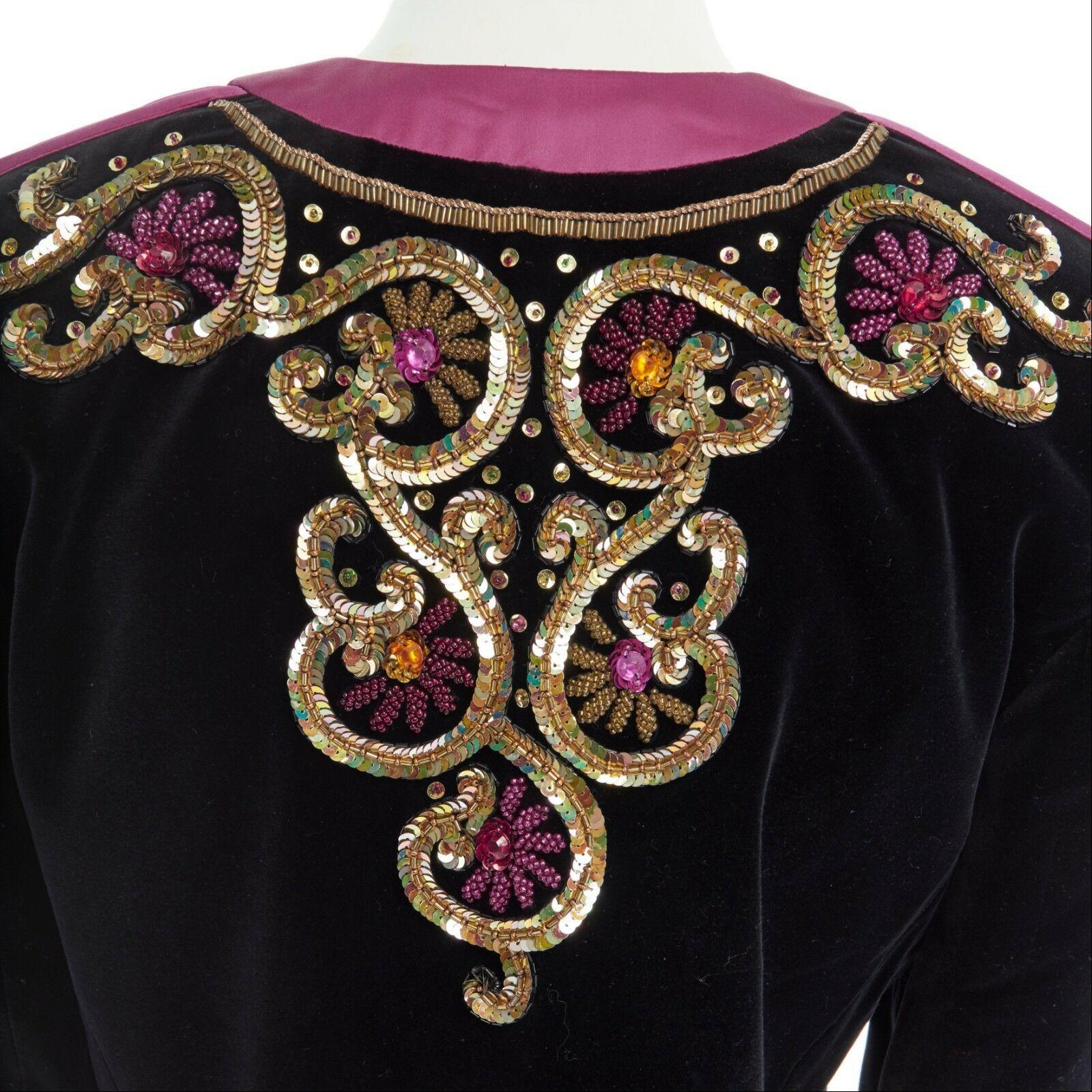 ESCADA MARGARETHA LEY 1980's black velvet gold sequins beaded bolero jacket S 4
