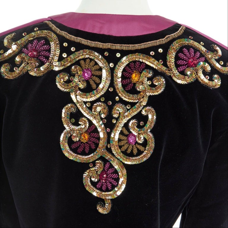 ESCADA MARGARETHA LEY 1980's black velvet gold sequins beaded bolero ...